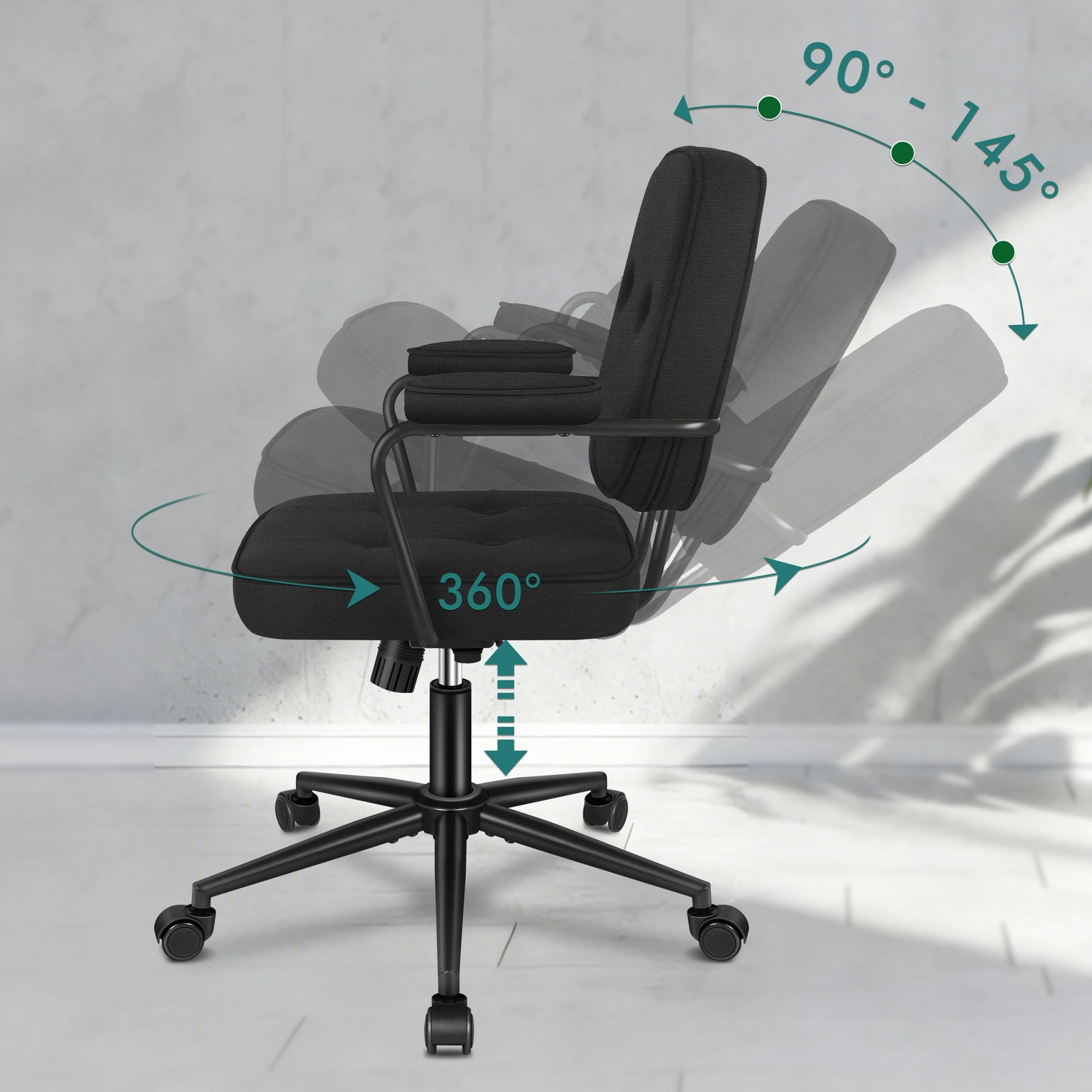 6 Alfordson Office Chair Ergonomic Executive Computer Work Seat Fabric - Black, 6 of 9