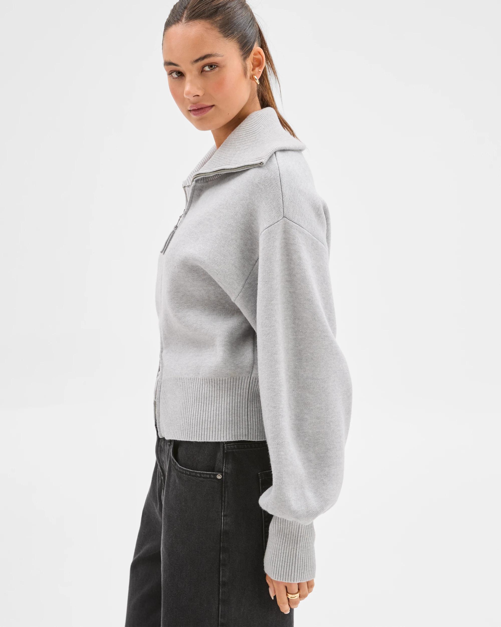 6 Lily Loves Long Cocoon Sleeve Zip Through Cardigan GREY, 6 of 8