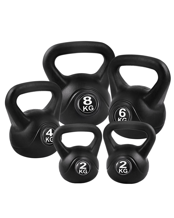 Everfit 22kg Kettlebell Set Weight Lifting Kettlebells Bench Dumbbells Gym - Black