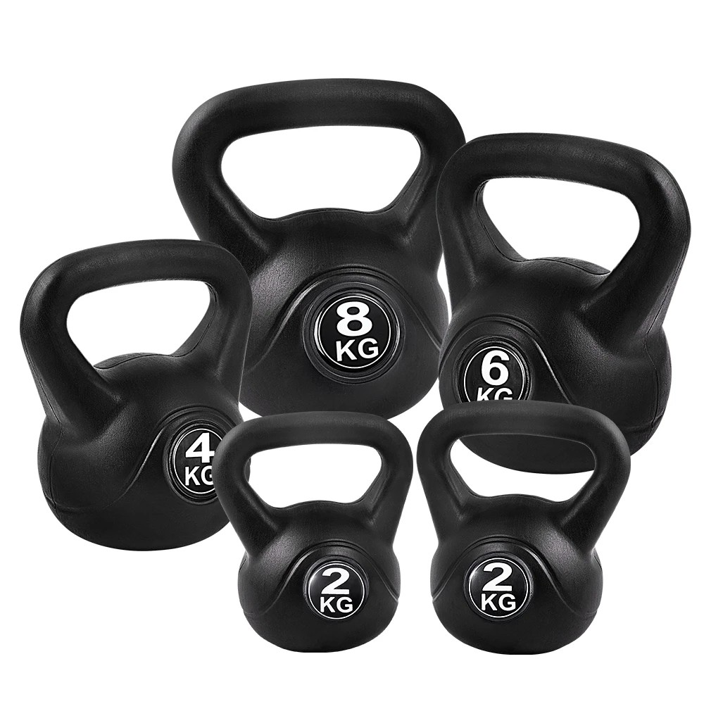 1 Everfit 22kg Kettlebell Set Weight Lifting Kettlebells Bench Dumbbells Gym Home - Black, 1 of 6