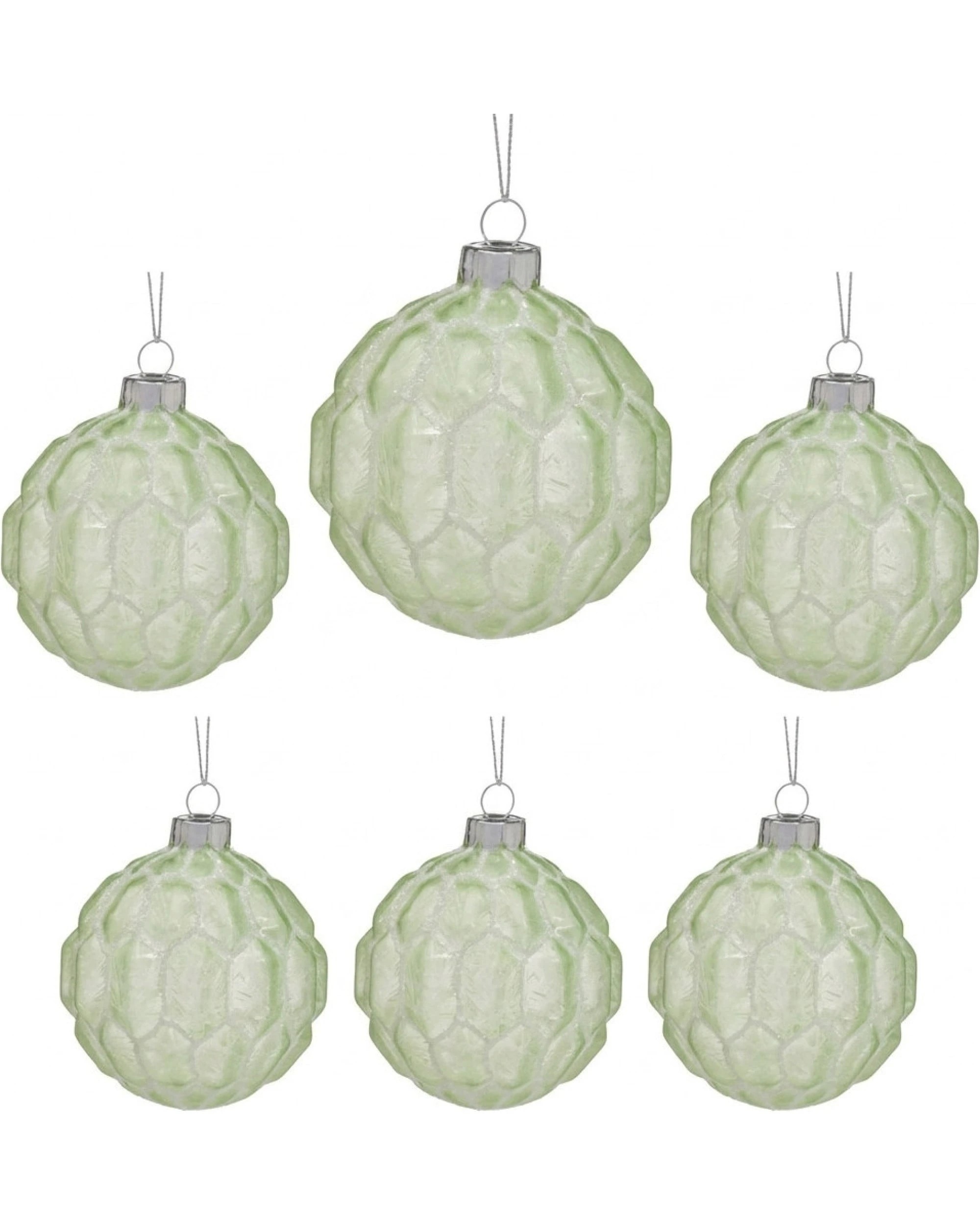 1 Christabelle set of 6 pale green glass Christmas baubles with white shimmer, 8cm - Green, 1 of 6