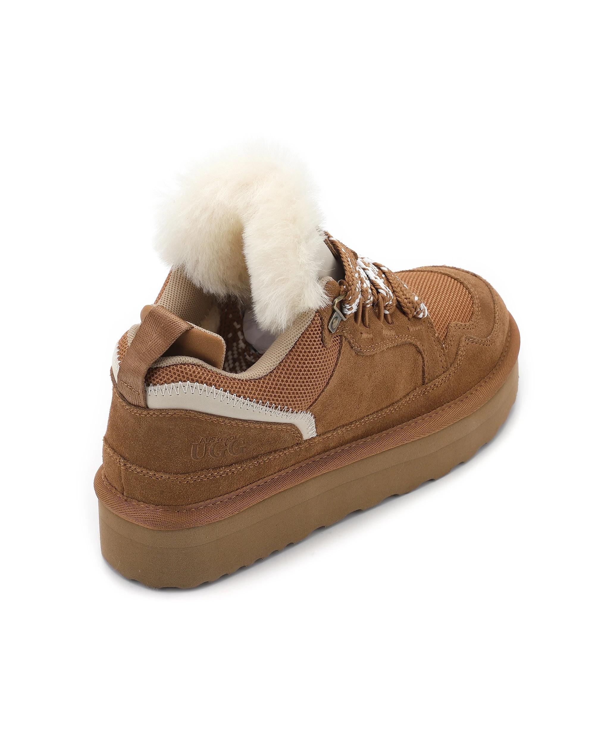 6 AUS WOOLI Urban Chic Sheepskin Wool Lace-Up UGG Sneakers TAN, 6 of 6