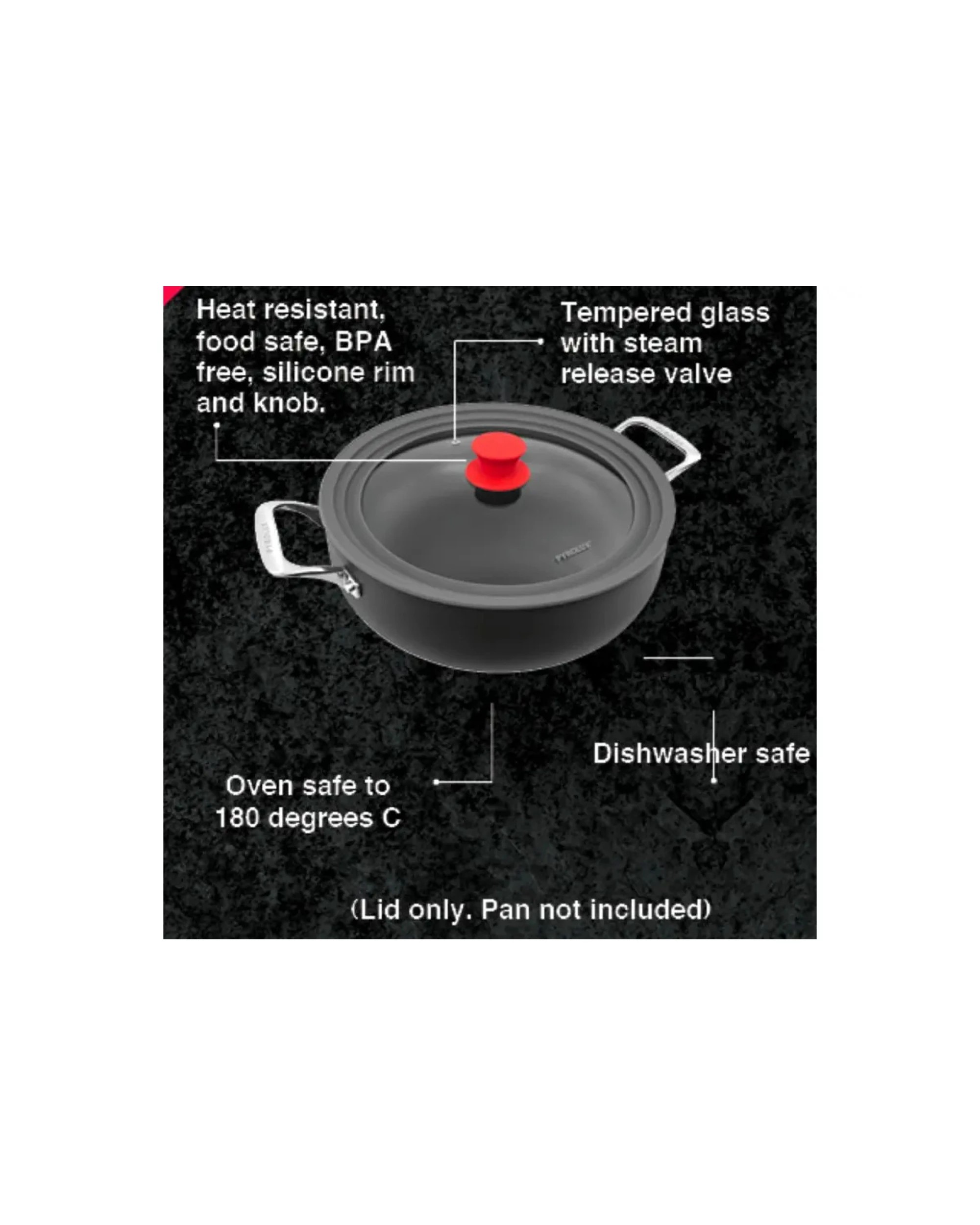 4 Pyrolux Universal Glass Fry Pan Pot Lid Fits 26/28/30cm, 4 of 4