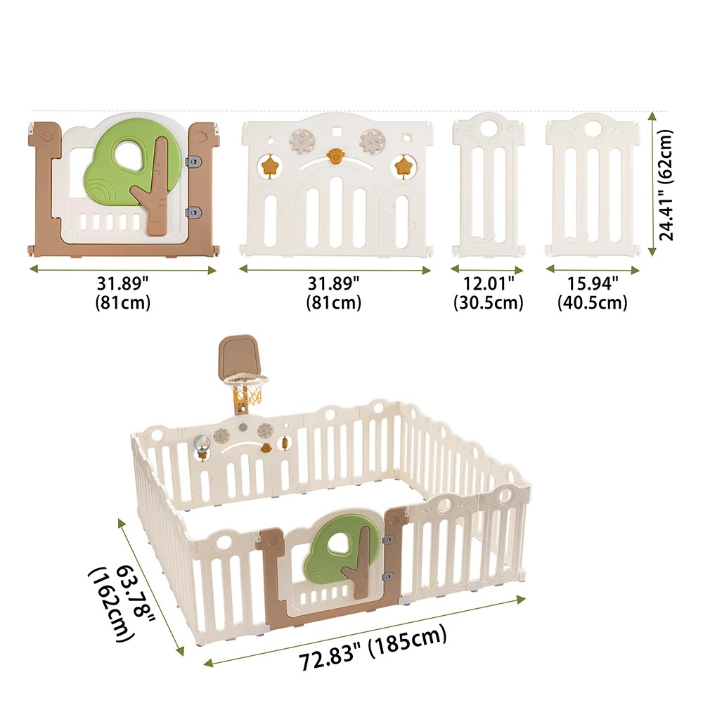2 Playpals Kids Playpen 16 Panels Indoor Foldable Baby Safety Gate with Shoot Hoops - Multi, 2 of 3