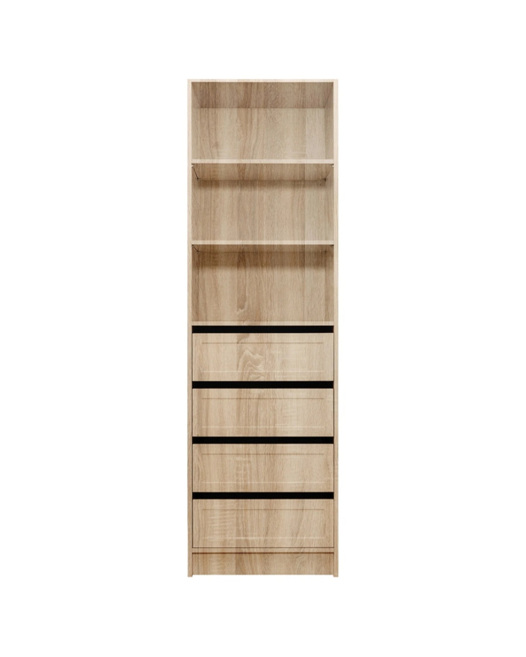 1 European Cabinetry Malmo Walk In Wardrobe 4 Drawer 3 Shelf Module Hamptons Oak - Natural, 1 of 2