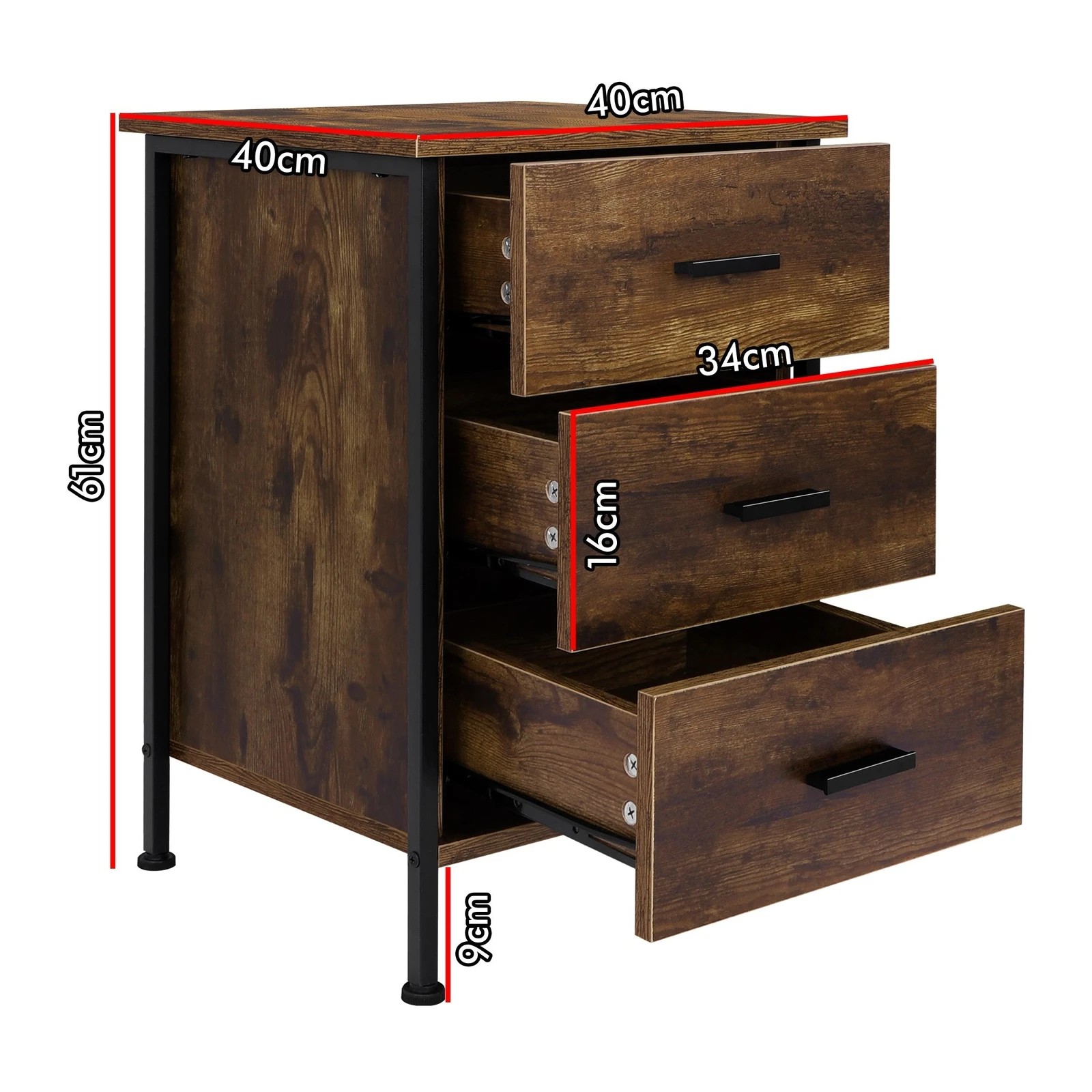 10 Alfordson Bedside Table Retro Wooden Nightstand Vintage Storage Side Cabinet - Brown, 10 of 10