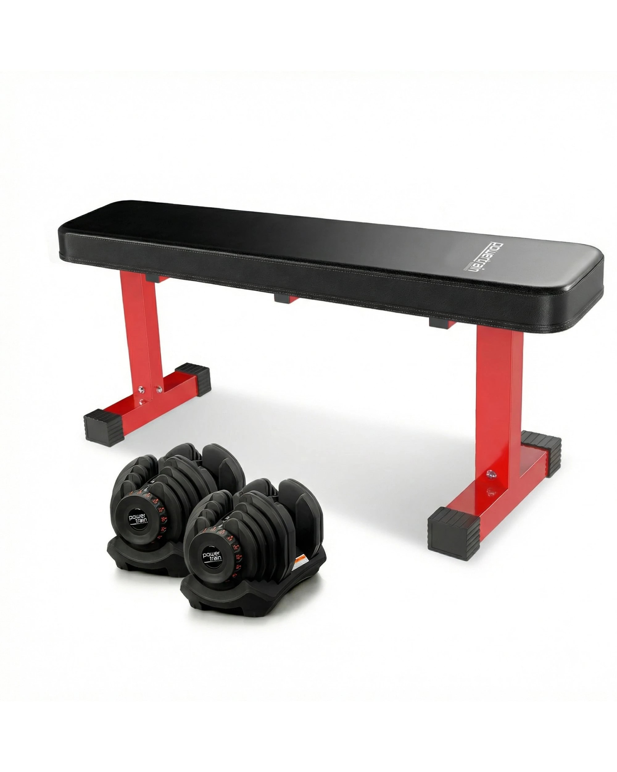 9 Powertrain 80KG Adjustable Dumbbell Set with Flat Bench - Black, 9 of 9