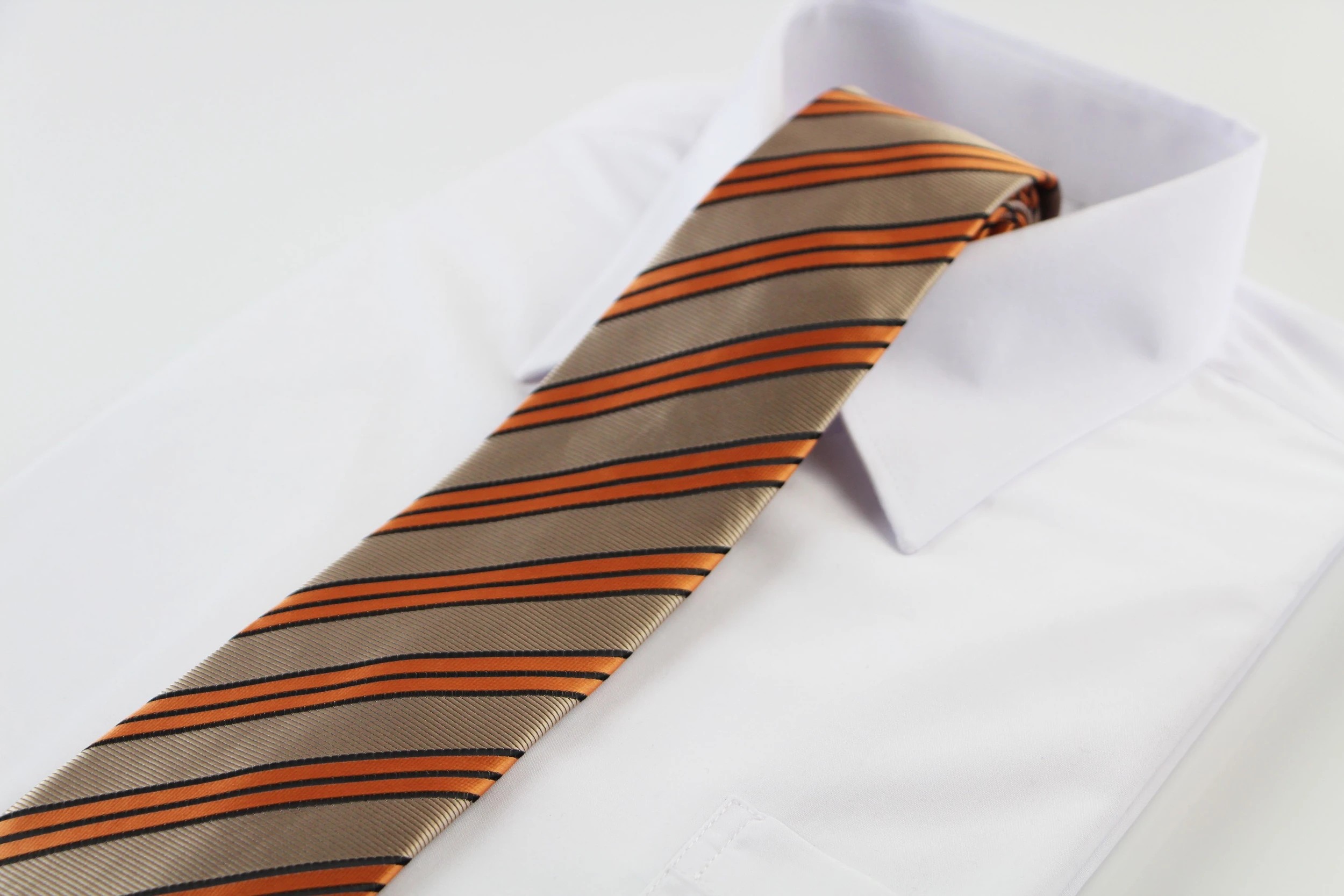 3 Zasel Mens Gold & Orange Striped Patterned 8cm Neck Tie - Multi, 3 of 3