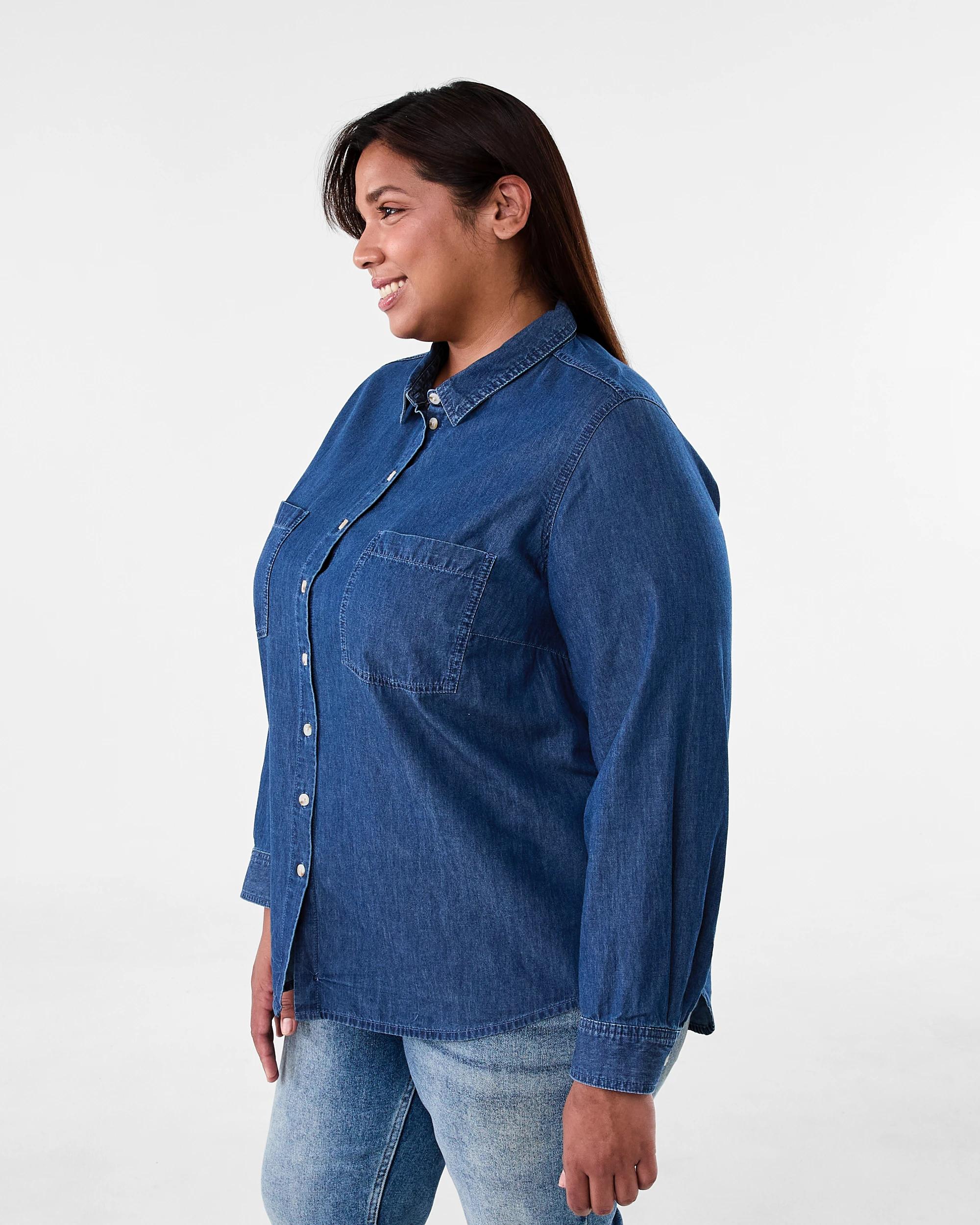 3 Curve Long Sleeve Denim Shirt Mid Wash, 3 of 9
