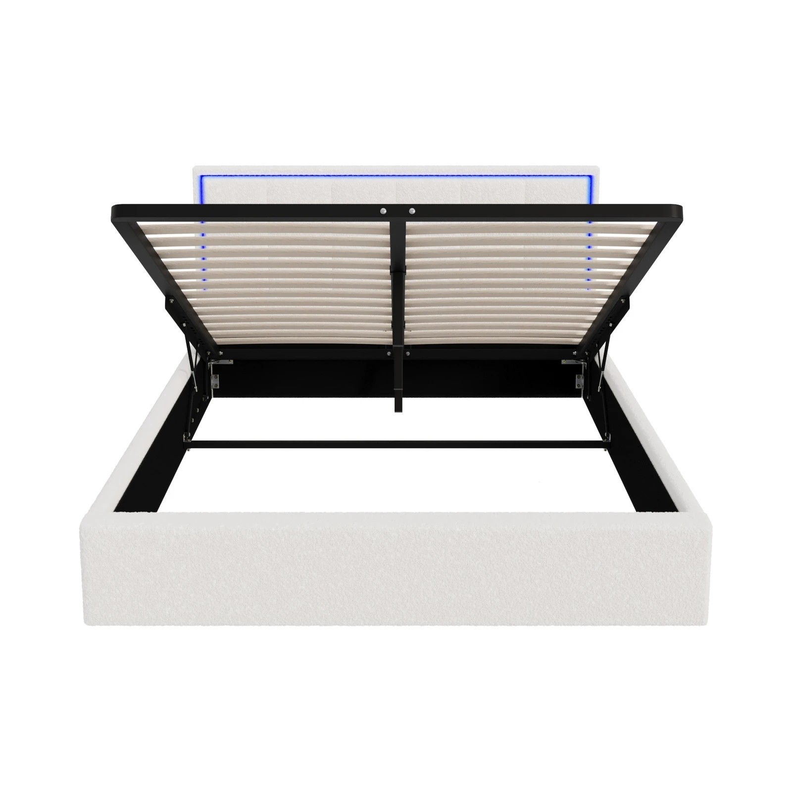 6 Oikiture Bed Frame Queen Size RGB LED Gas Lift Storage Base Boucle - White, 6 of 9
