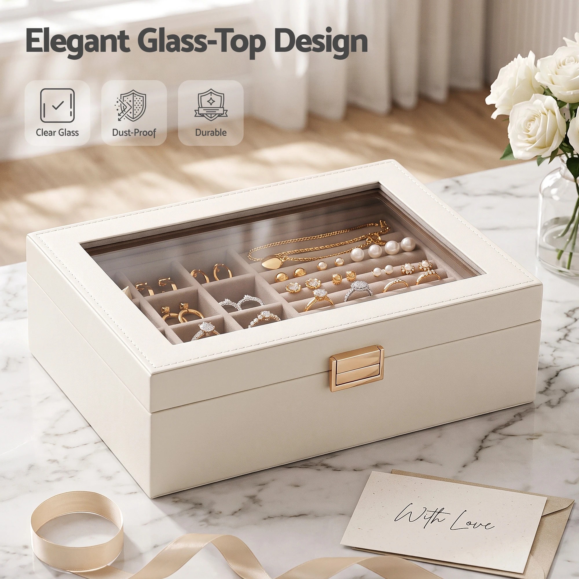 6 Embellir Jewellery Boxes & Organisers 2 Layer Storage Case Lid Necklace Organiser - White, 6 of 10