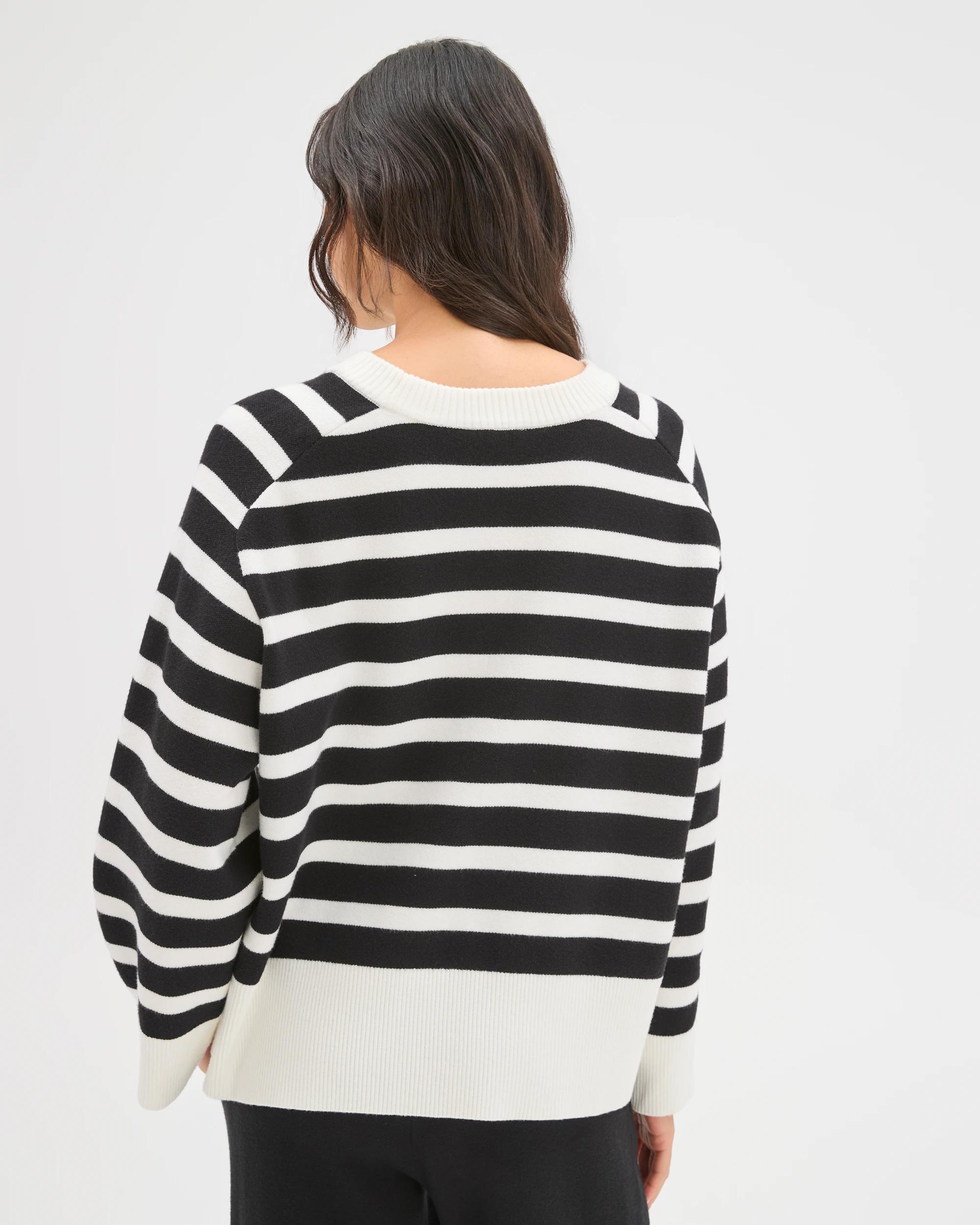4 Target Woman Clean Knit Crew Neck Jumper CLOUD DANCER/BLACK STRIPE, 4 of 6