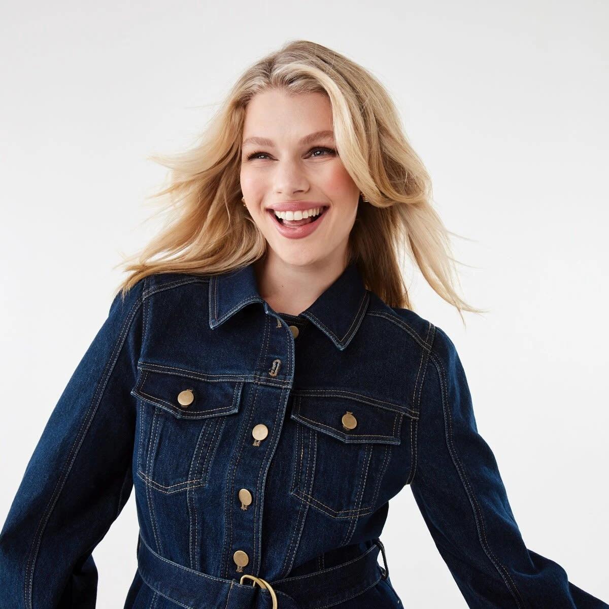 4 Long Sleeve Belted Denim Midi Dress Indigo, 4 of 10