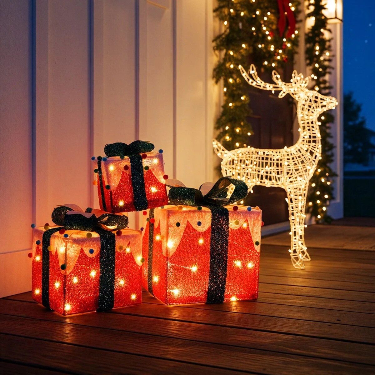 5 AUSWAY LED Christmas Lights Decorations Outside String Lighted Red Gift Boxes, 5 of 7