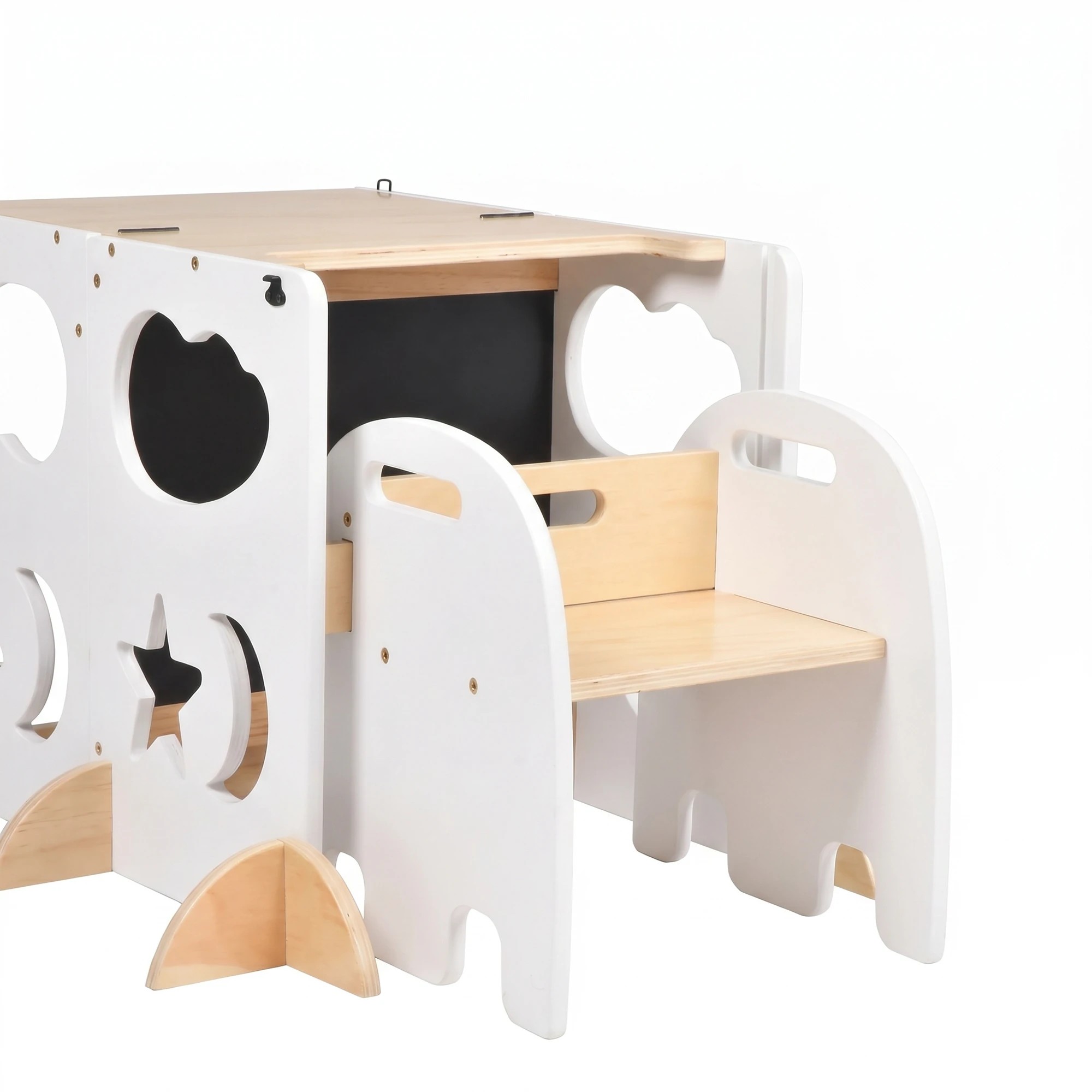 6 Advwin Toddler Kitchen Step Stool Helper w/ Double Blackboard & Safety Rail Foldable Standing Learning Tower - White, 6 of 7
