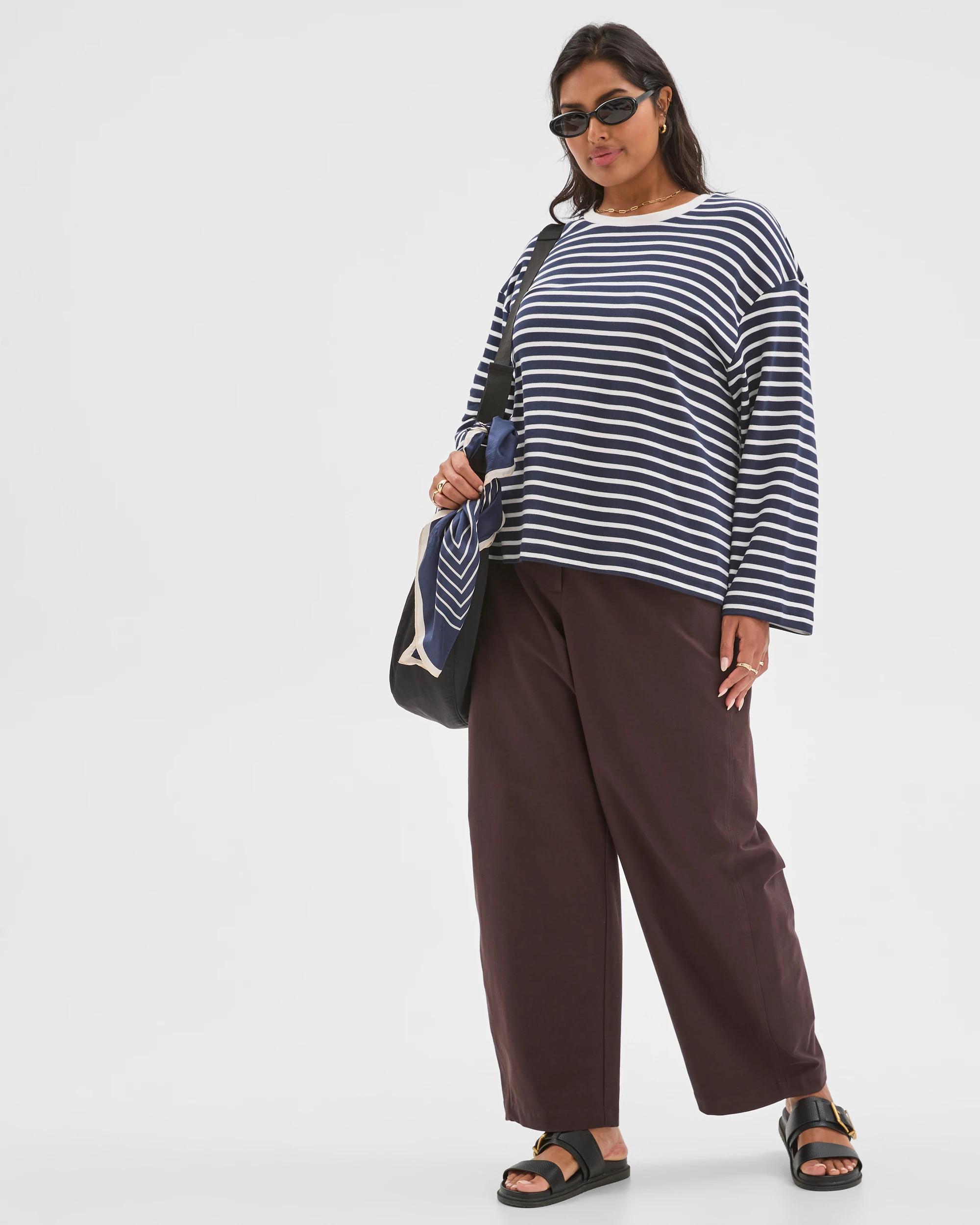 3 Target Curve Plus Size Australian Cotton Long Sleeve Stripe Top NAVY + WHITE, 3 of 7