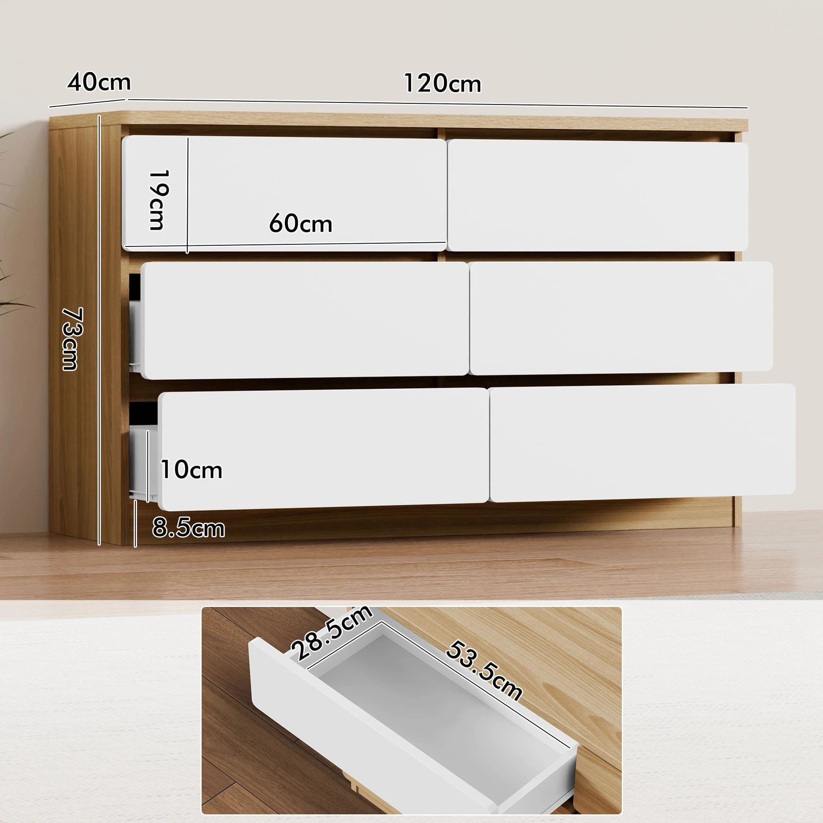 3 Alfordson 6 Chest of Drawers Minimalist Storage Cabinet Dresser - Oak, 3 of 10