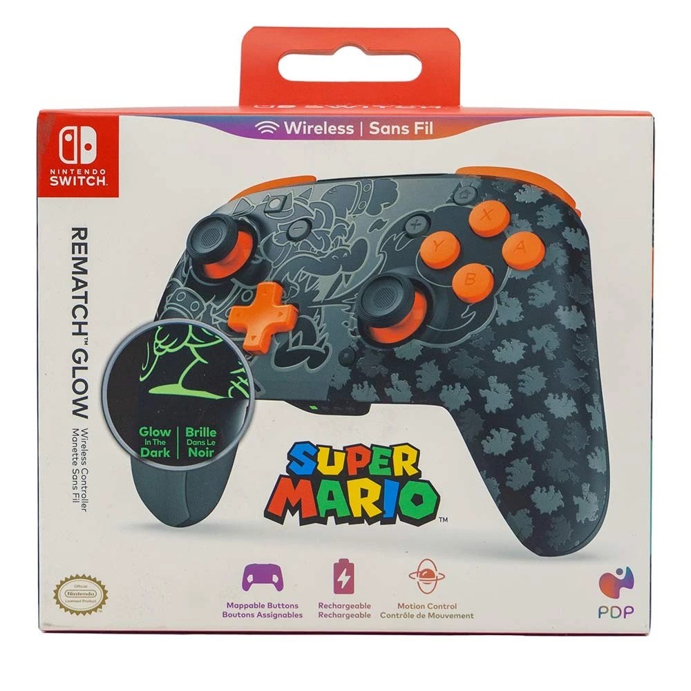 4 PDP - Rematch Glow Wireless Controller for Nintendo Switch - Blackout Bowser - Black,Dark Grey,Orange, 4 of 5