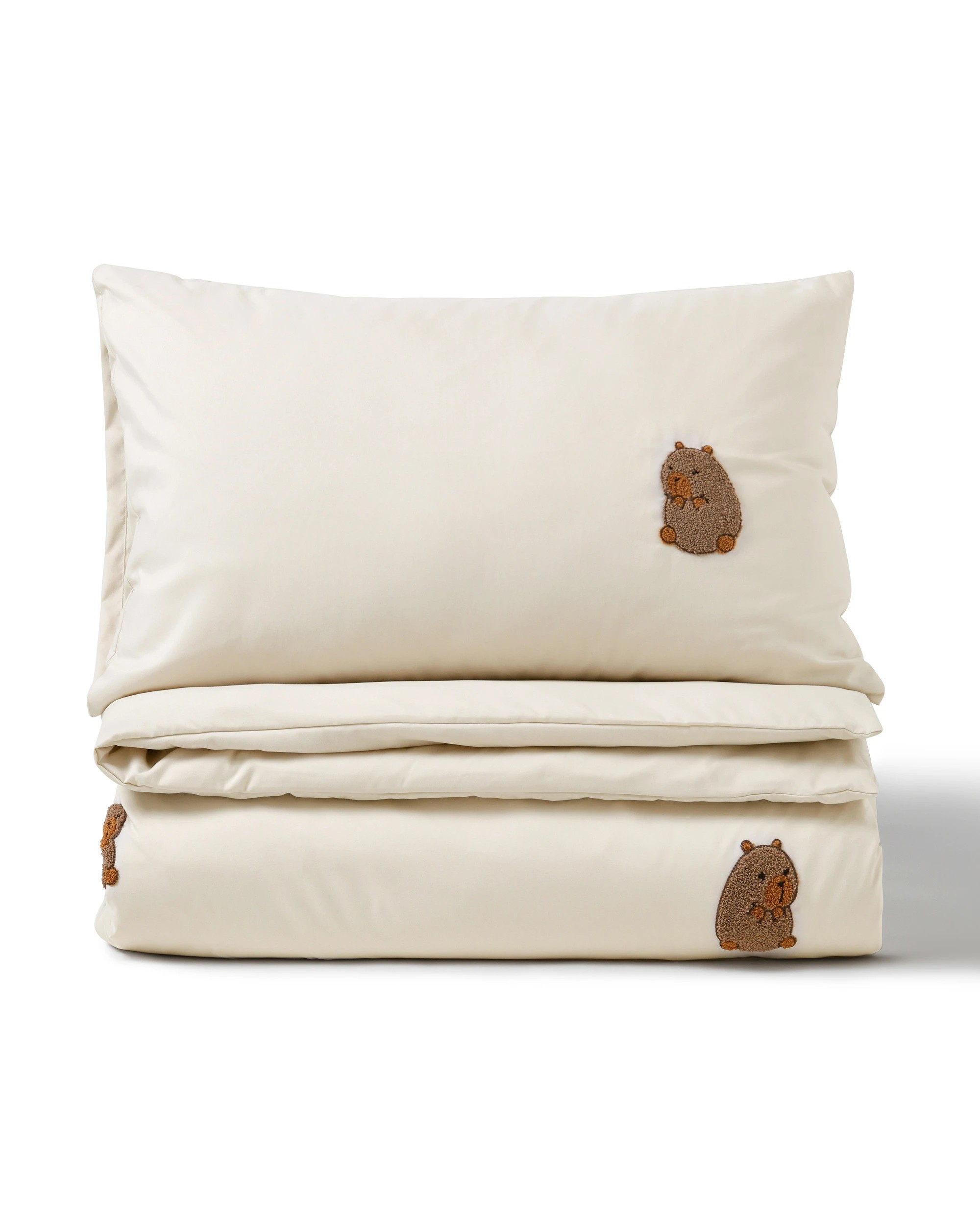 3 Jack & Ava Tofu the Capybara Embroidered Kids Quilt Cover Set - King Single Bed - Natural, 3 of 7