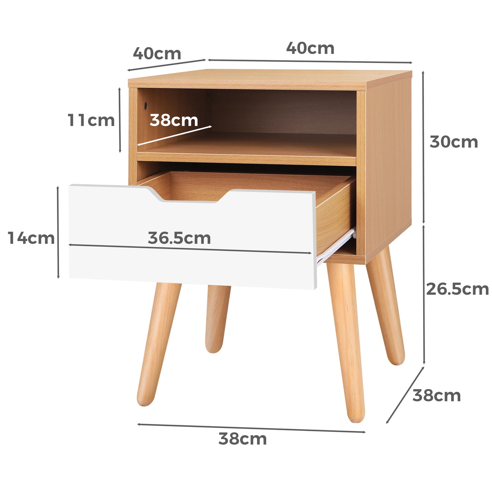 7 Alfordson 2x Bedside Table Nightstand Storage Cabinet Scandinavian - White, 7 of 7