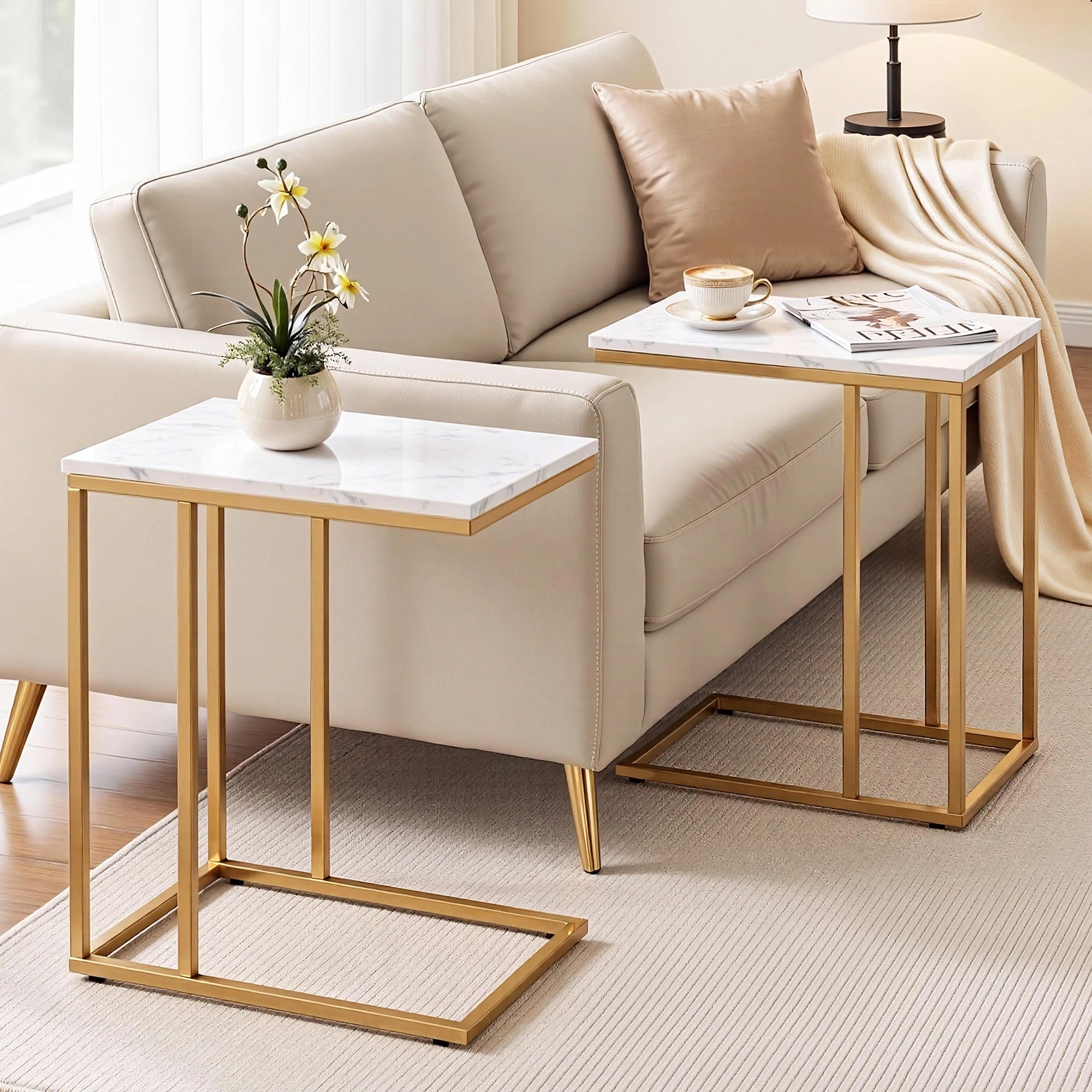 2 Artiss C Shaped End Table Set of 2 Coffee Table Side Table - White, 2 of 7