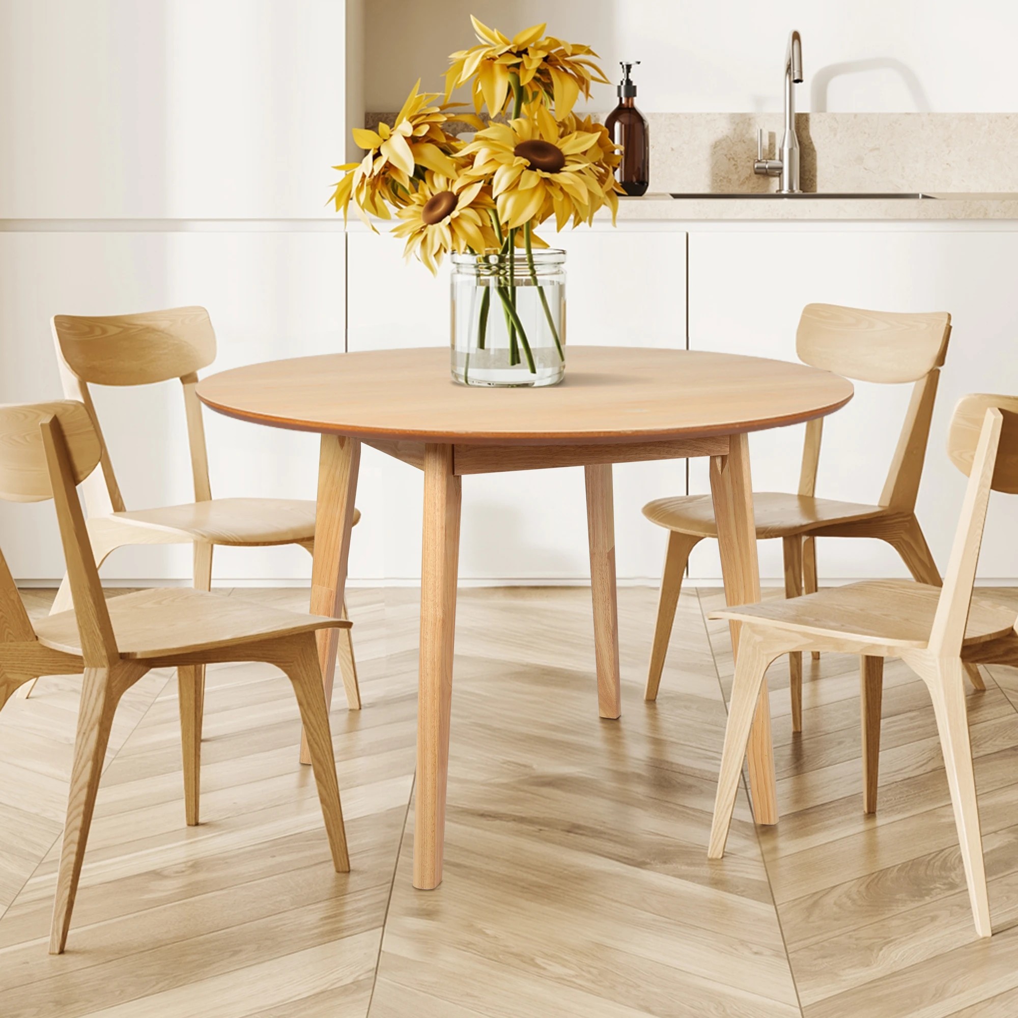 7 Levede Dining Table Round Rubberwood Base 120cm - Natural - Natural, 7 of 7