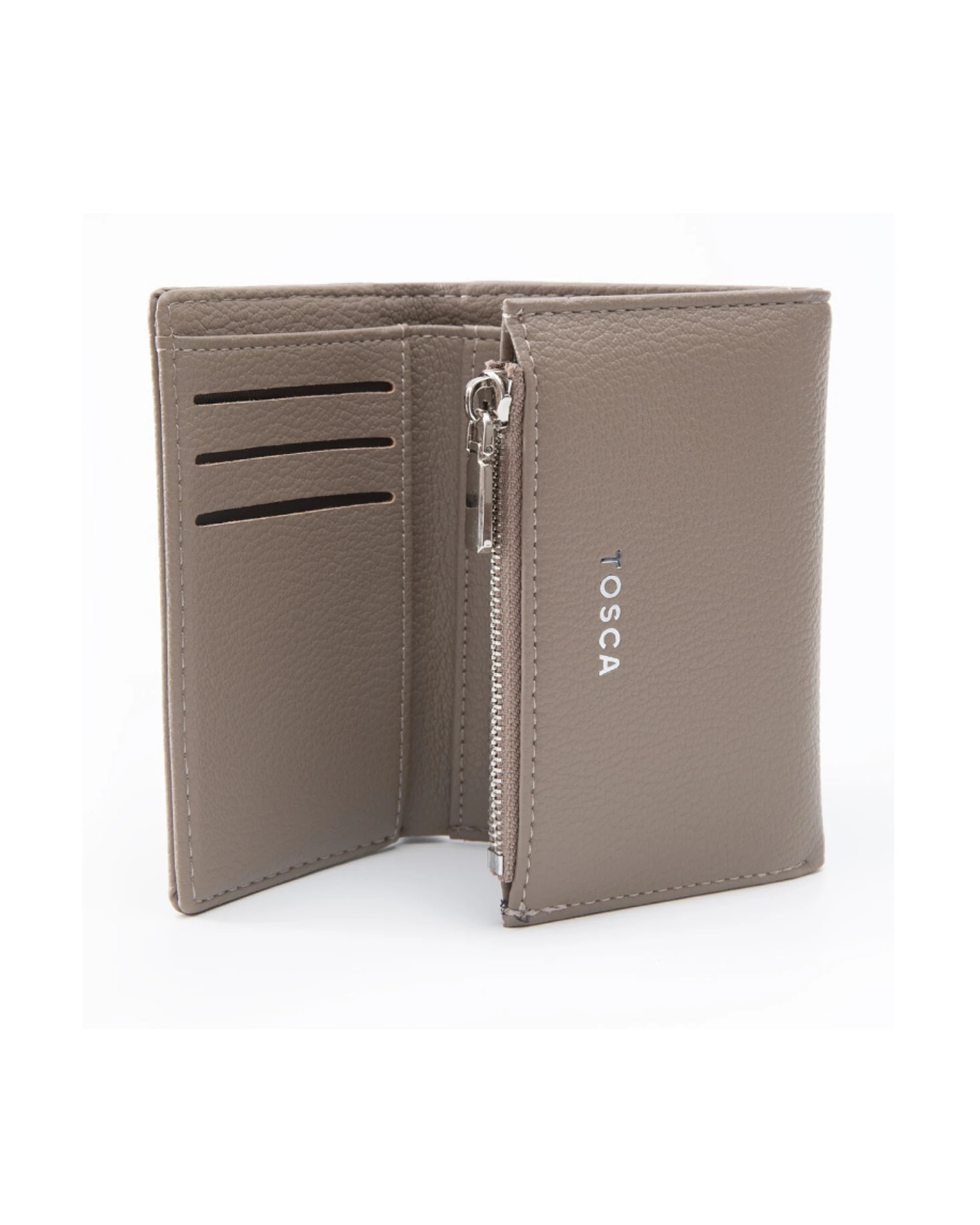 4 Tosca PU Wallet Textured Silver Zipper Everyday Foldable Purse Warm Taupe - Beige, 4 of 5