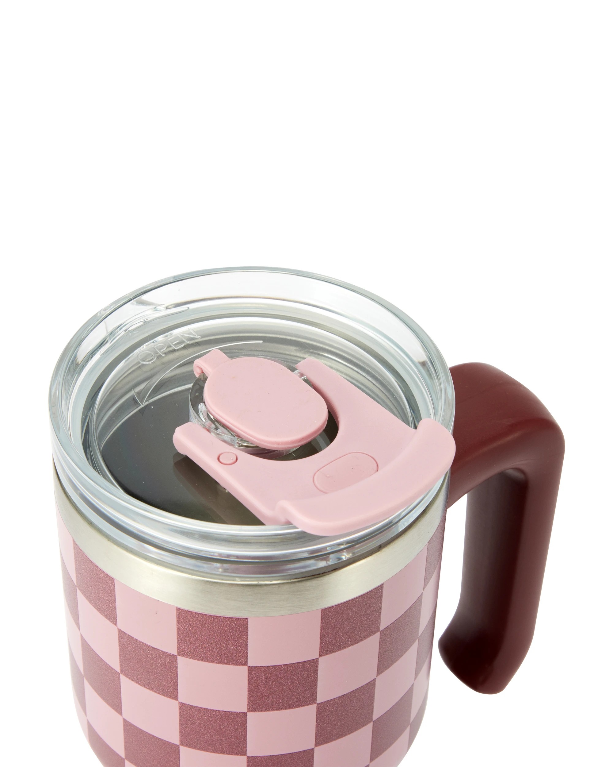 5 600ml Burgundy Check Tumbler with Handle, 5 of 6