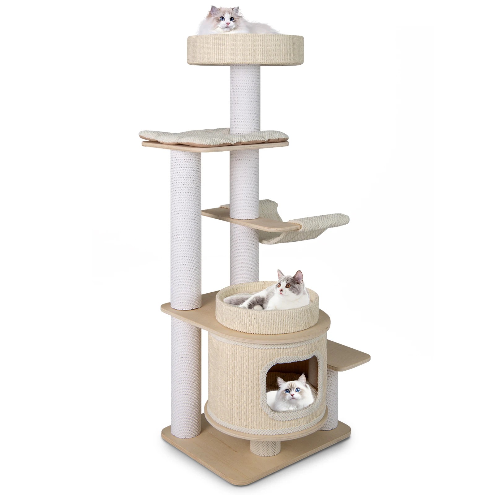 6 Costway 151cm Multi-level Cat Tower w/Comfy Padded Top Perch Pet Play Center, 6 of 7