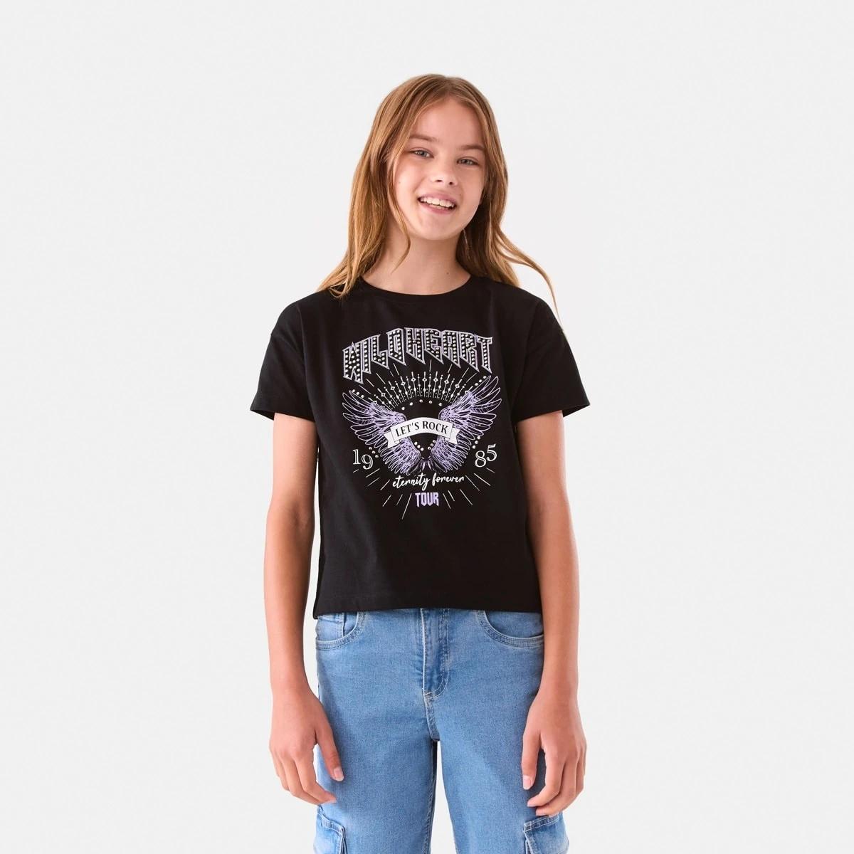 1 Short Sleeve Cropped Print T-shirt Tour Black, 1 of 8