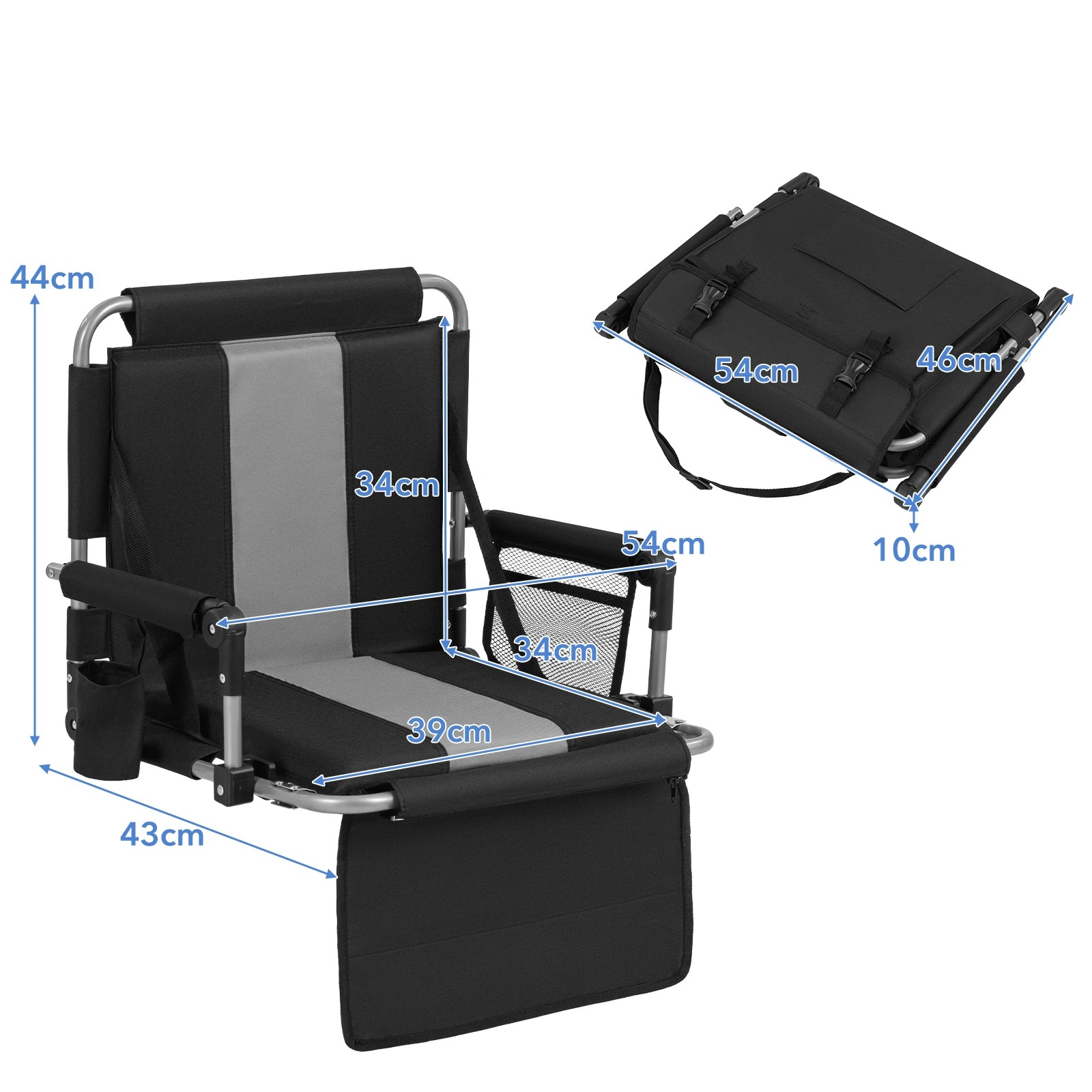 2 Costway Foldable Stadium Seat 54CM Bleacher Chair w/Back Support & Padded Cushions Portable Chair - Grey, 2 of 4