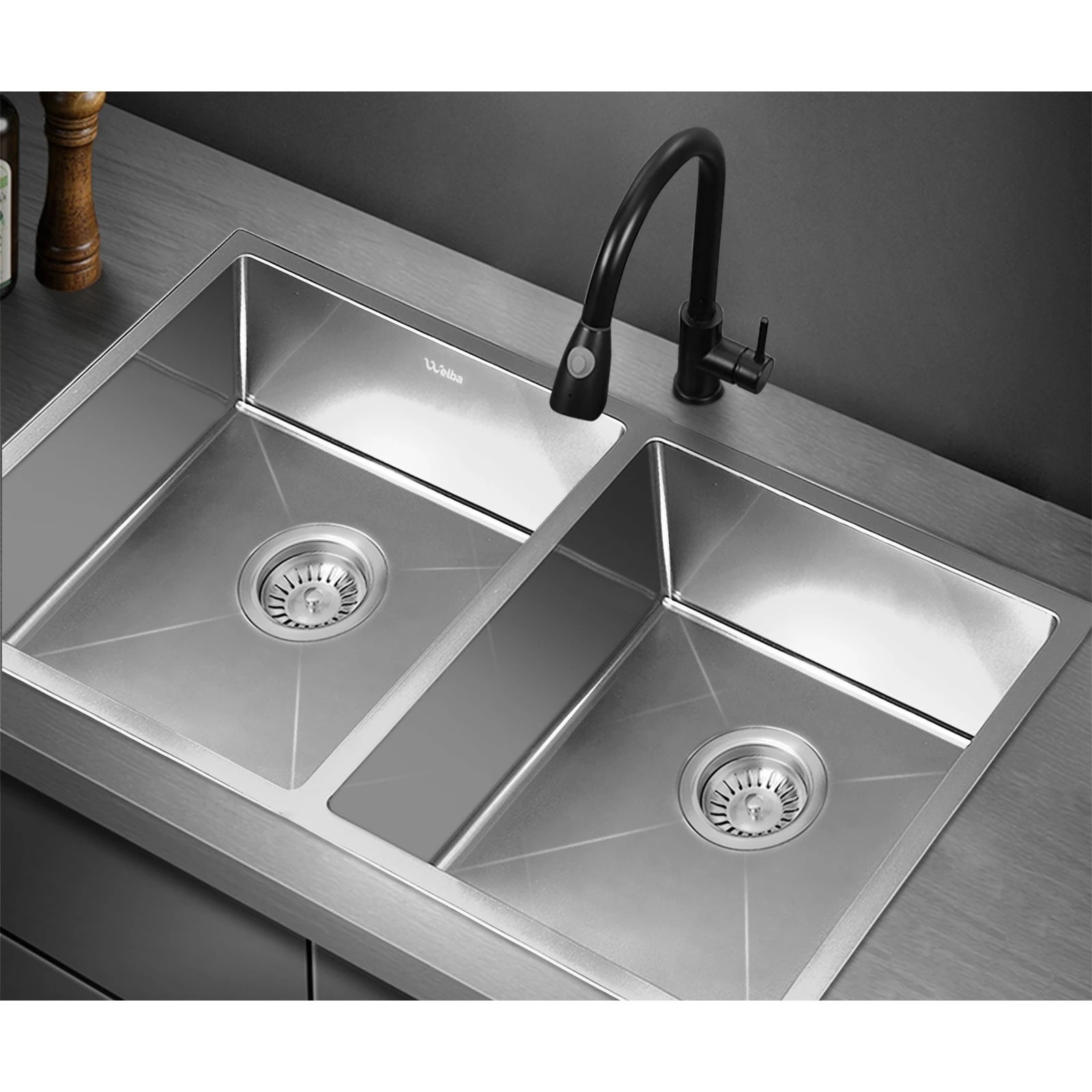 3 Welba Kitchen Sink Stainless Steel Basin Double Under/Top/Flush Mount - Silver, 3 of 6