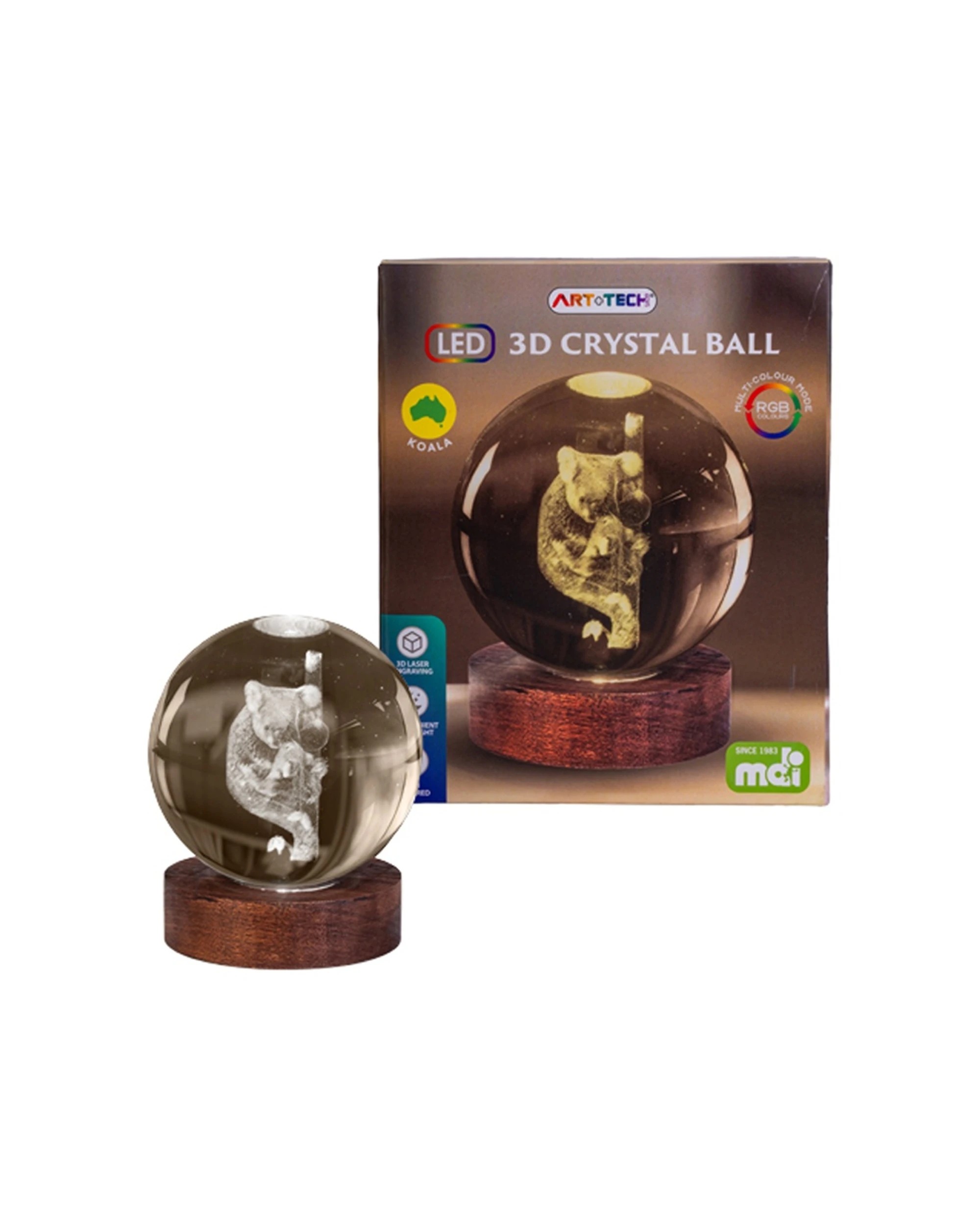 2 Art Tech 3D Crystal Ball Colour Changing Lamp USB Powered Koala - Clear, 2 of 2