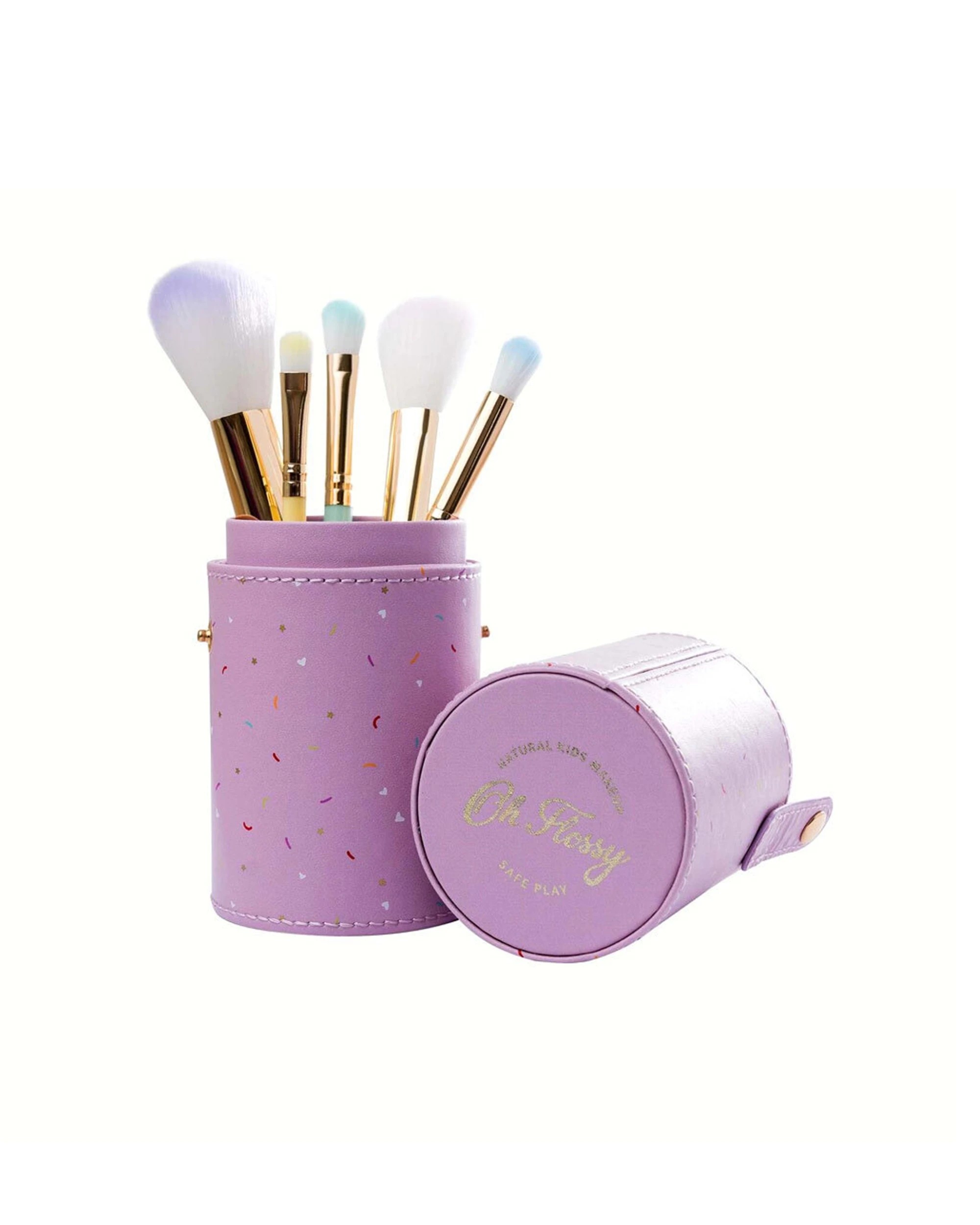 1 OH FLOSSY 5pc Rainbow Makeup Brush and Case Set Hypo Allergenic Vegan Brushes - Multi, 1 of 6