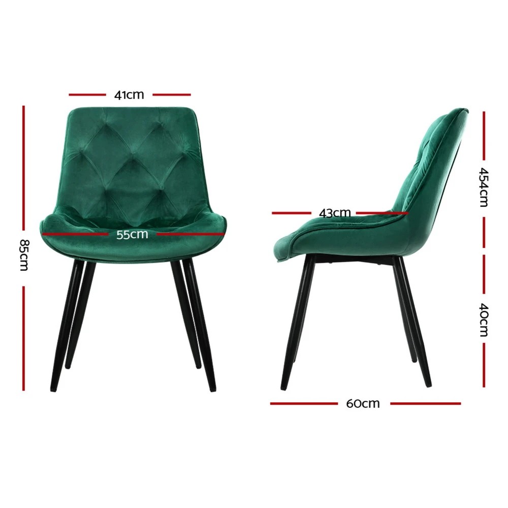 2 Artiss Dining Chairs Set of 4 Velvet Diamond Tufted Green - Green, 2 of 5