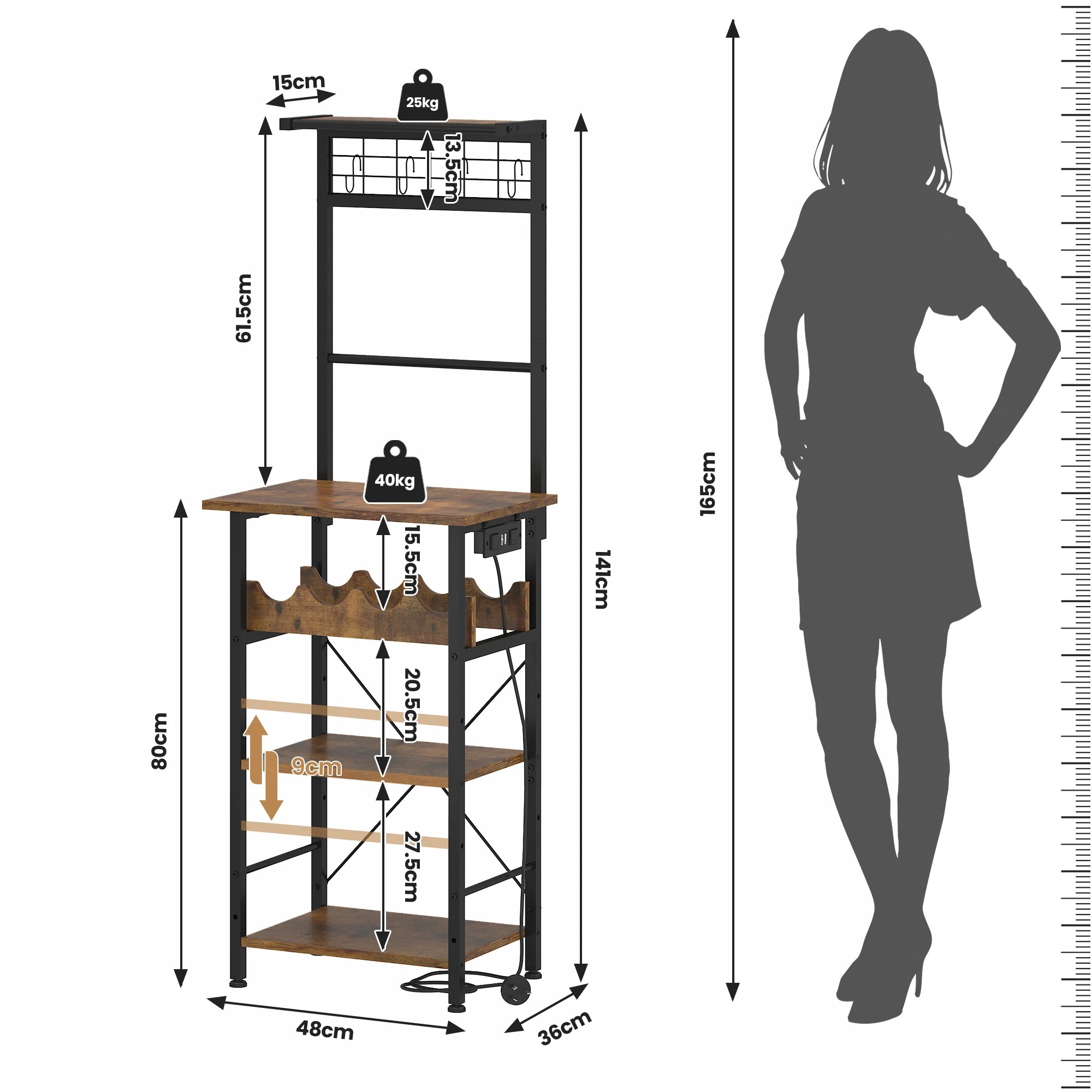 Advwin 5 Tiers Kitchen Bakers Rack with Power Outlet - Brown - Kmart