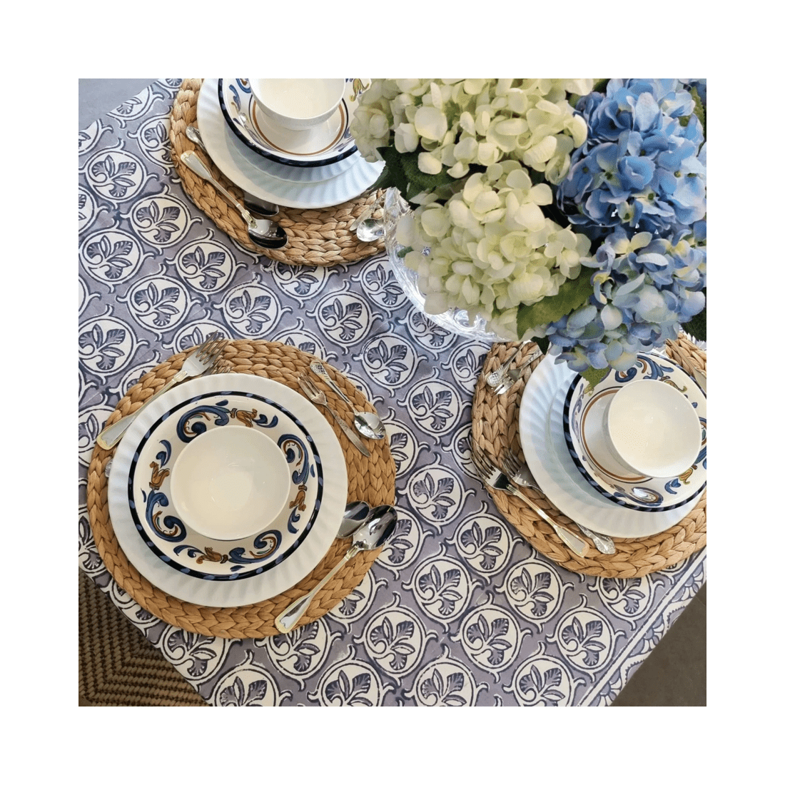 6 Kolka Lotus Handle Block-Printed Simple Dining Table Tablecloth - Grey, 6 of 7