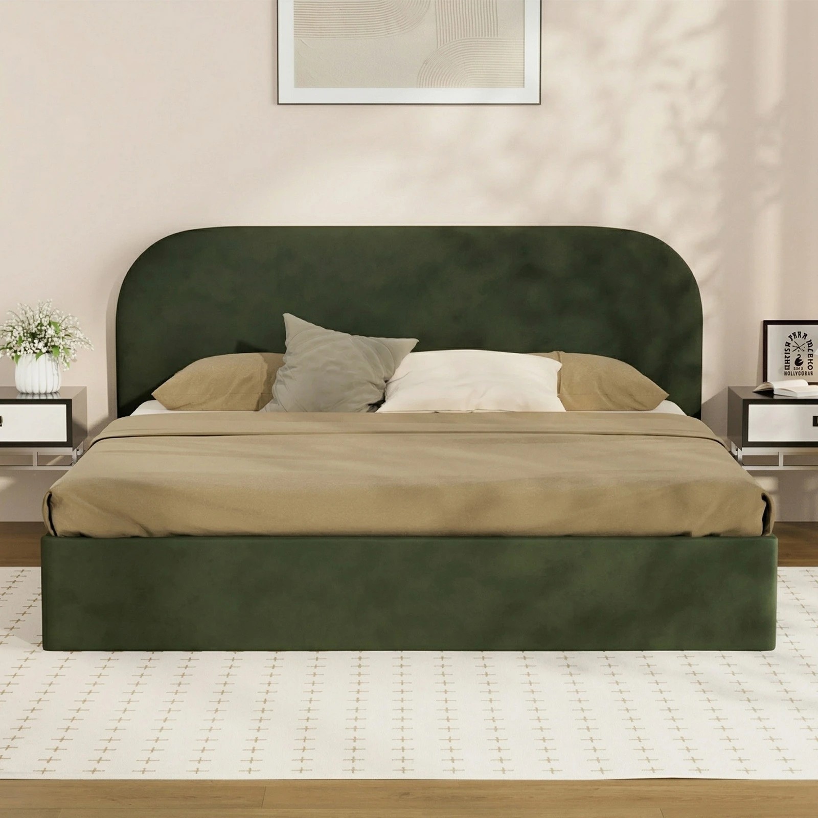 5 Oikiture King Bed Frame with Gas Lift Storage Mattress Base Velvet - Green, 5 of 9
