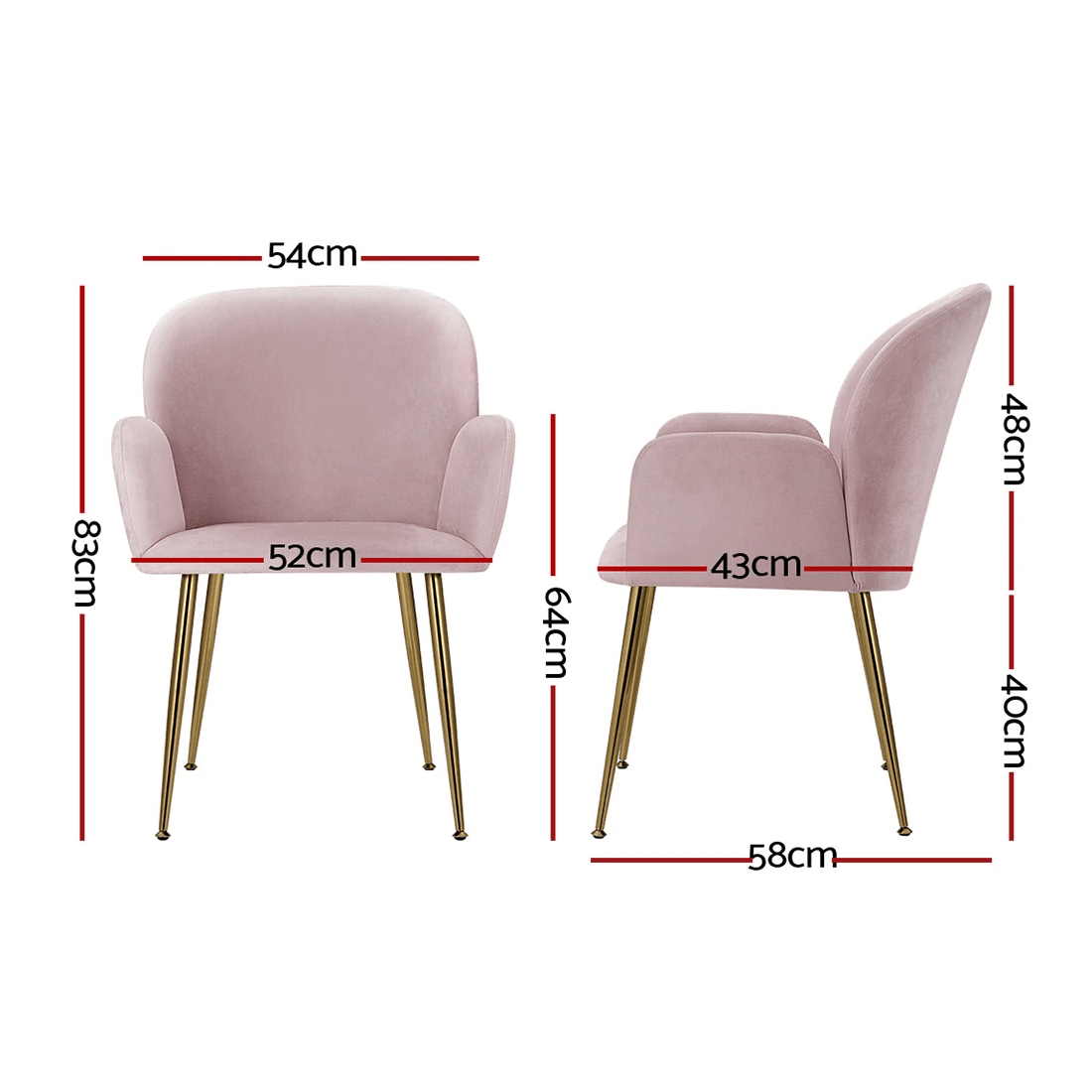 2 Artiss Dining Chairs Set of 2 Velvet Armchair - Pink, 2 of 6