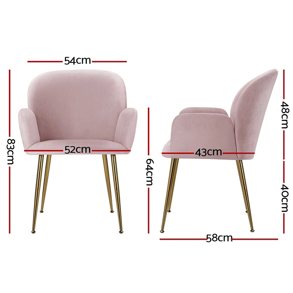 2 Artiss Dining Chairs Set of 2 Velvet Armchair - Pink, 2 of 5