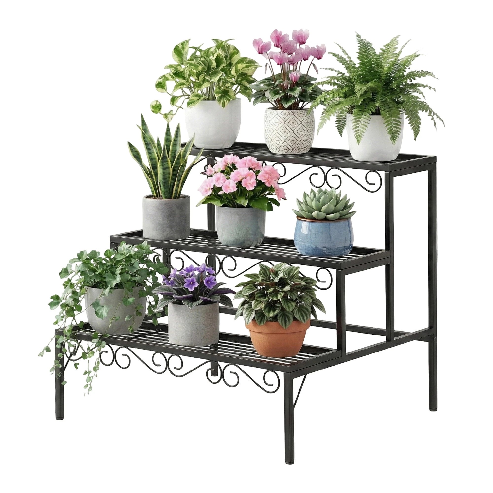1 Artiss Plant Stand 3 Tier Metal Corner Plant Shelf Multiple Flower Holder Rack - Black, 1 of 8