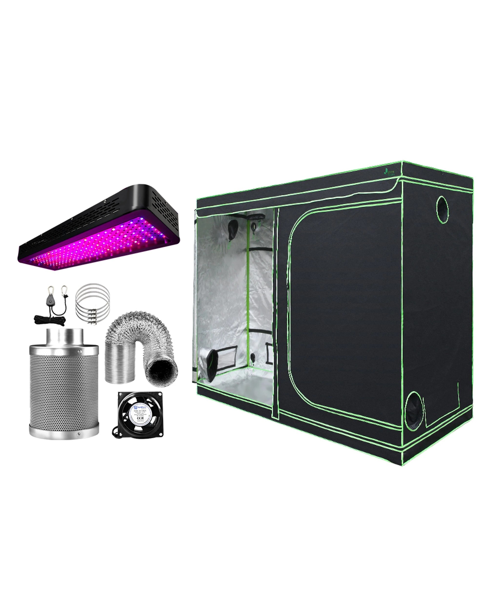 1 Green Fingers Grow Tent Light Kit 240x120x200CM 2000W LED 6" Vent Fan - Black, 1 of 7