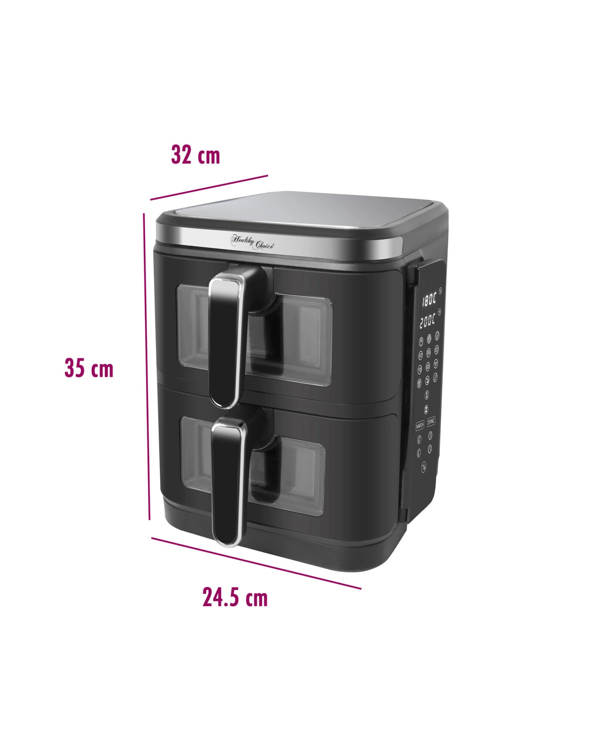 2 Healthy Choice 2400w 11l Double Decker Digital Dual Zone Air Fryer With 2 Cooking Zones & Foldable Screen, 2 of 9