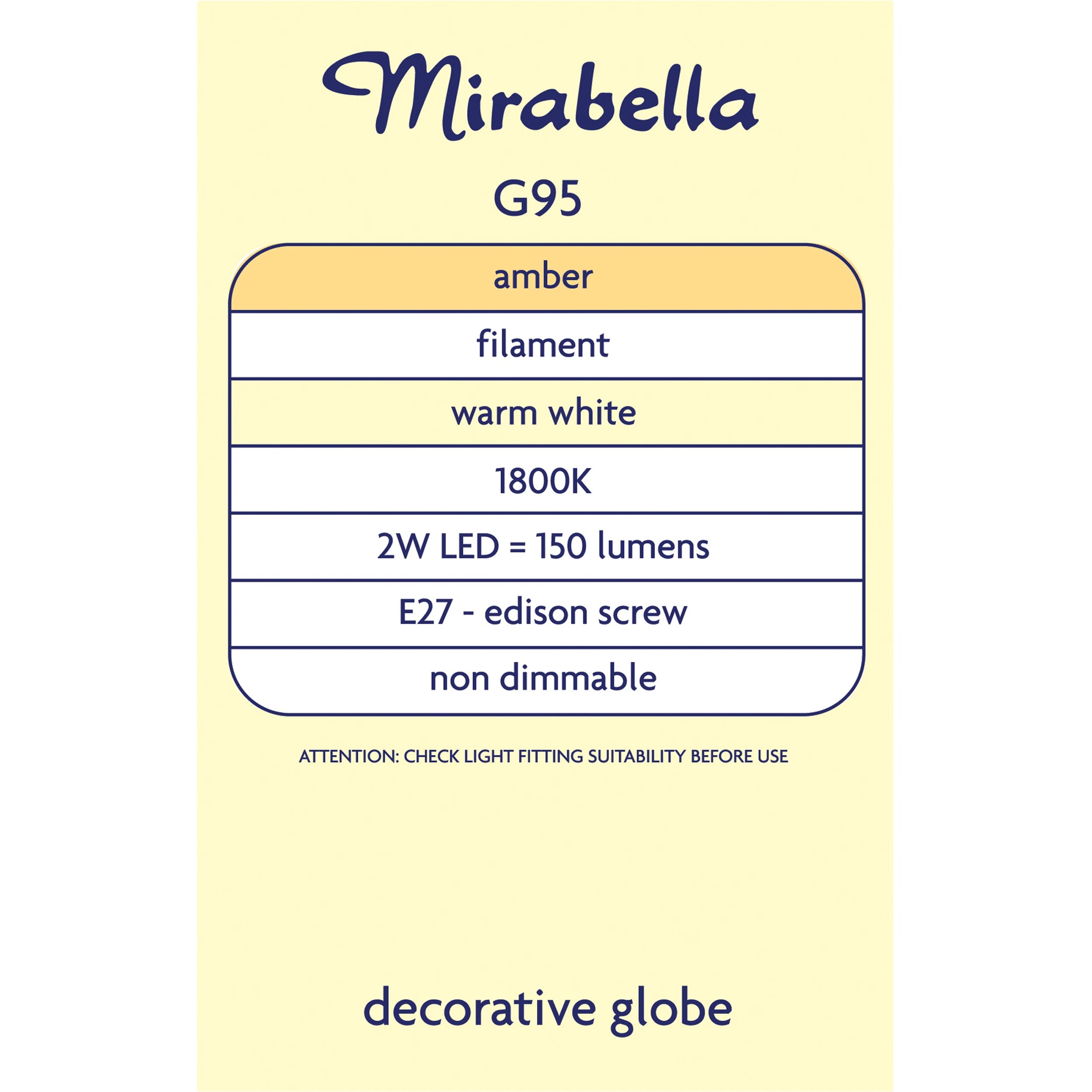 5 Mirabella E27 G95 2W Vintage Style Filament Amber Bulb, 5 of 6