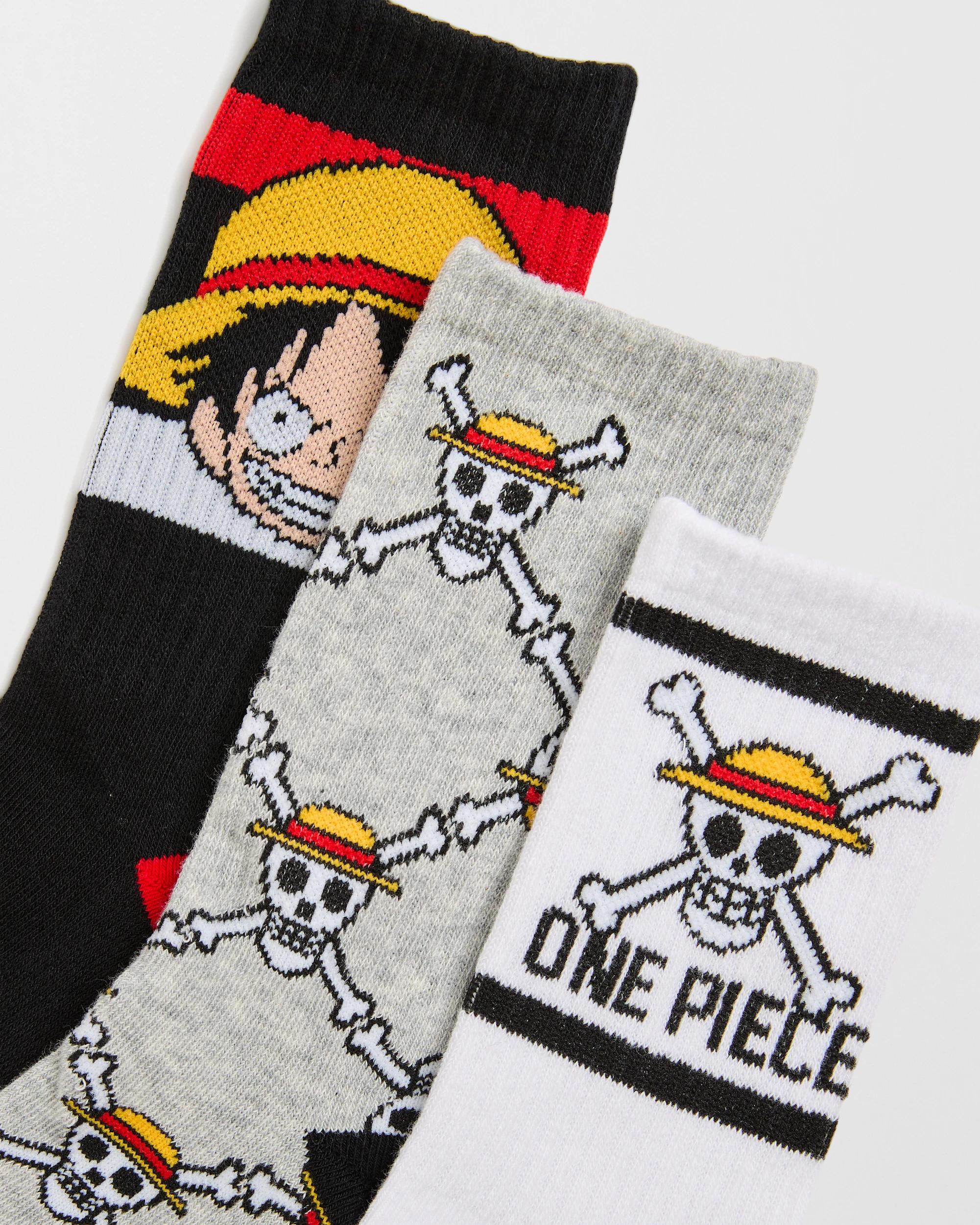 2 One Piece 3 Pack Older Boys Quarter Crew Socks ONE PIECE MULTI, 2 of 3