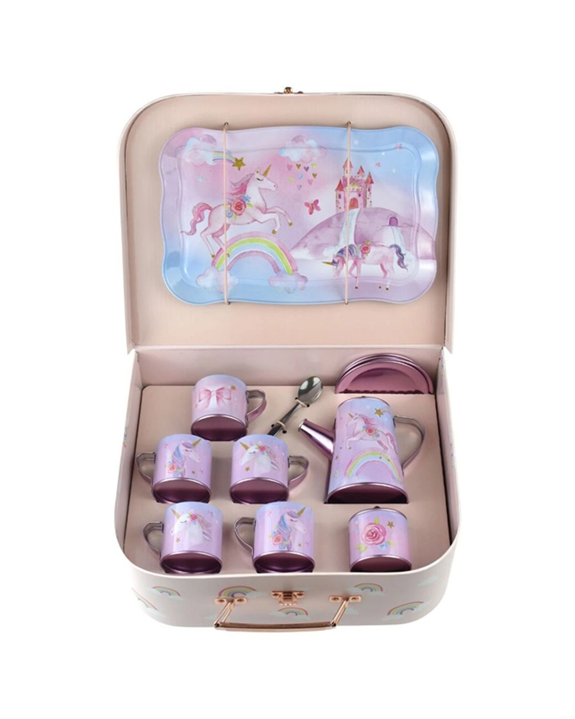 3 Kaper Kidz 18pc Rainbow Unicorn Tin Tea Mug Set In Suitcase Kids Pretend Play Toy - Multi, 3 of 6