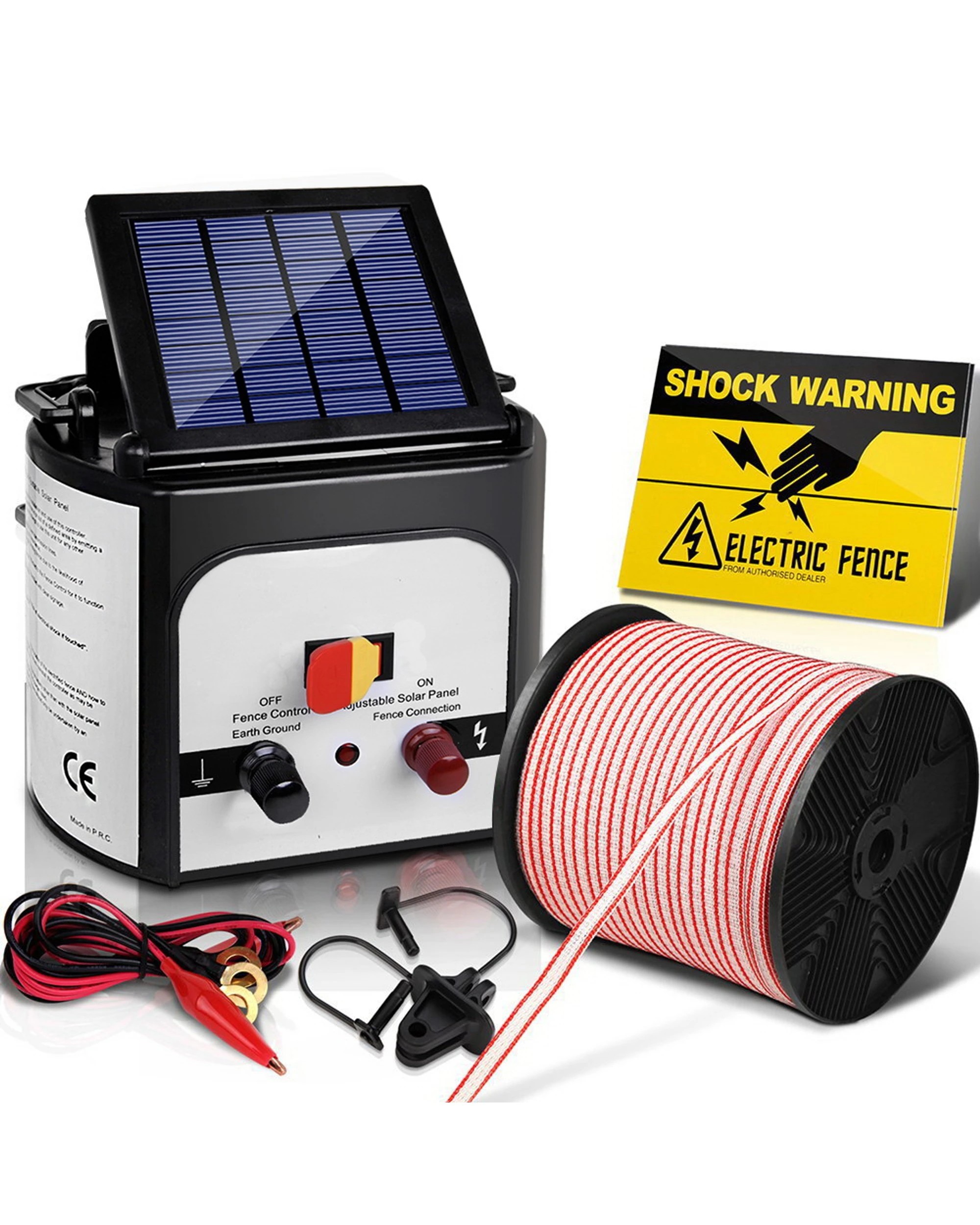 1 Giantz Fence Energiser 8KM Solar Powered Electric 400M Poly Tape Insulator - Multi, 1 of 4