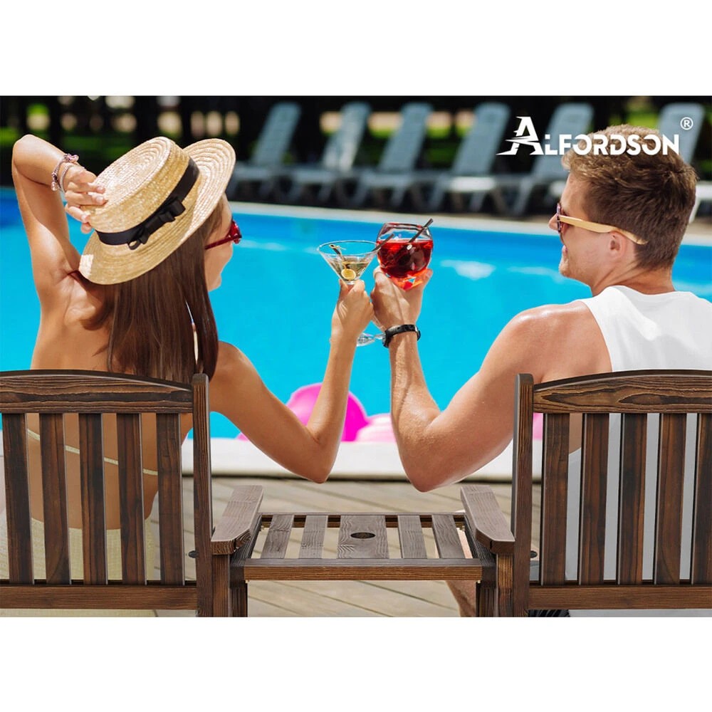 8 Alfordson Wooden Garden Bench Loveseat Outdoor Chairs Table Set Patio - Charcoal, 8 of 9