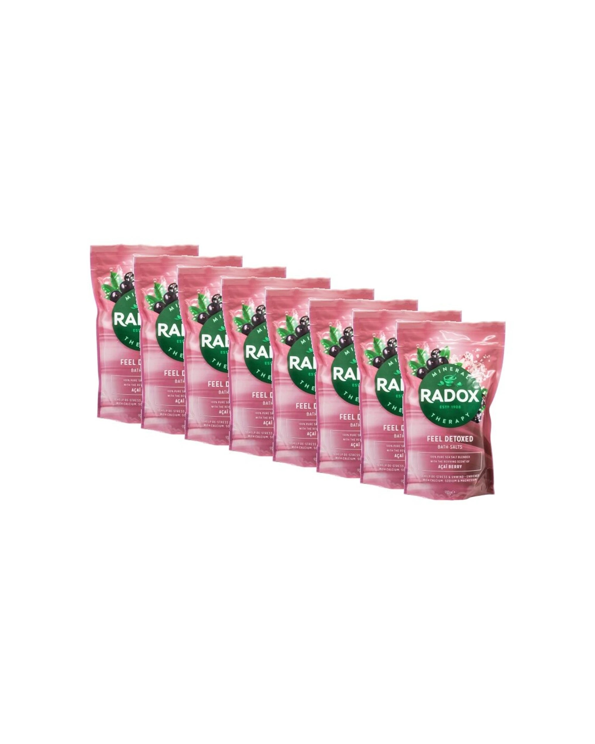 1 Radox 8PK Bath Salts Feel Detoxed Calcium Sodium Magnesium 900g Acai Berry - Pink, 1 of 3