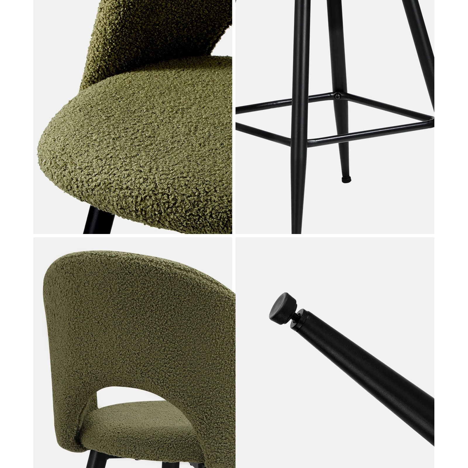 4 Oikiture 4x Bar Stools Kitchen Counter Stool Dining Chairs Boucle Horn
 - Green, 4 of 10